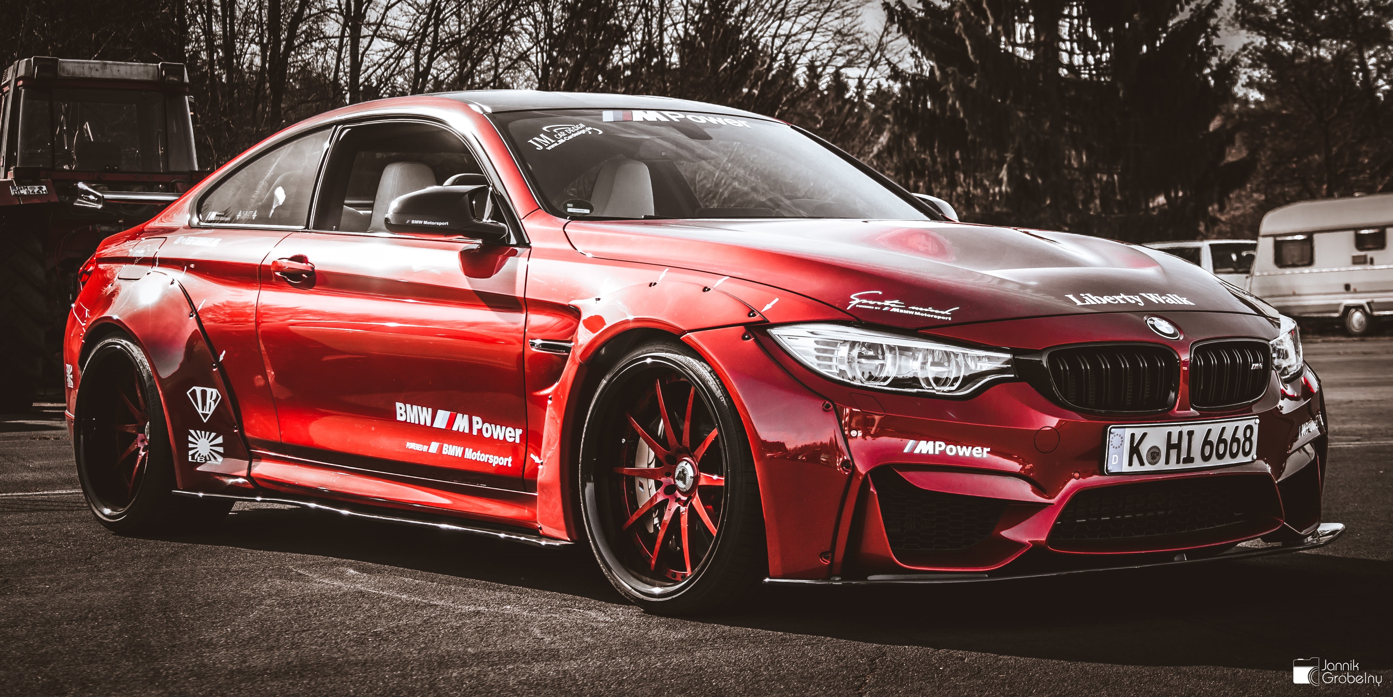 street, LibertyWalk, no people, car, stationary, 4K, BMW M4 Coupe, day, LB Works, silver colored, transportation, city, nature, motor vehicle, red, mode of transportation, HD Wallpaper
