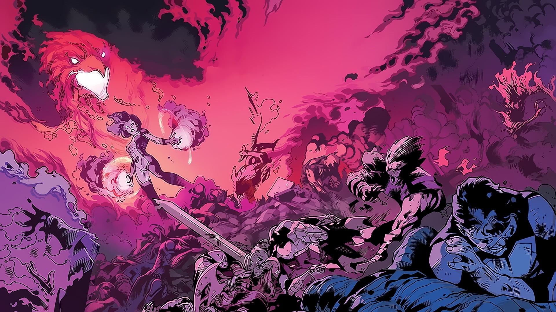 character, leisure activity, 1080P, flower, growth, Dark  Phoenix, plant, pink color, tree, tranquility, Marvel Comics, nature, low angle view, comic books, HD Wallpaper