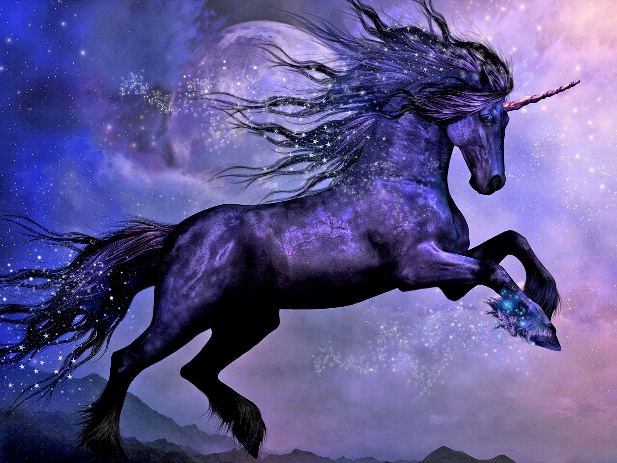 Fantasy Animals, Night, Black, 1080P, Fantasy, Unicorn, Moon, HD Wallpaper