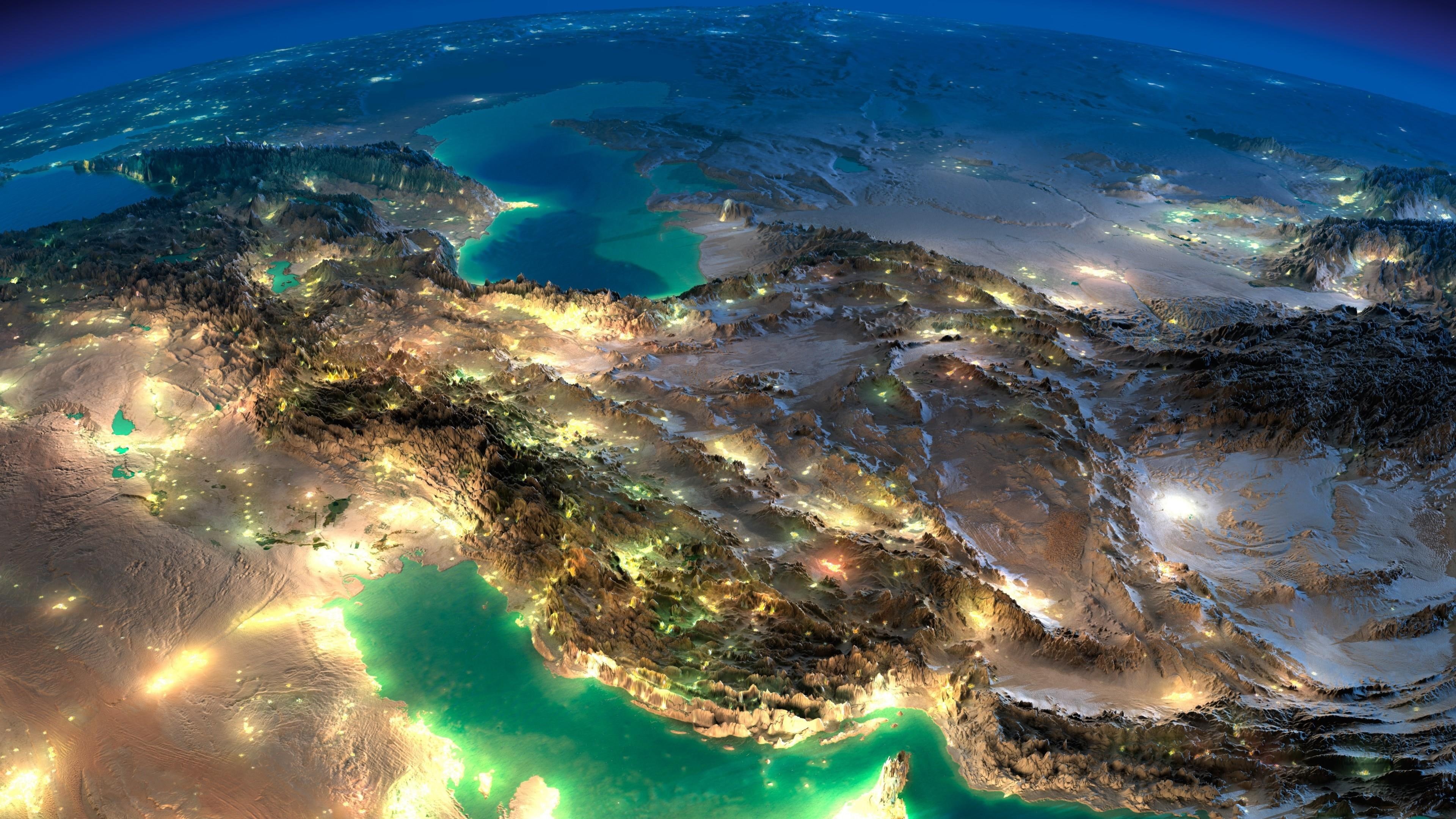 4K, iran, globe, lights, satellite image, nasa, earth, space, HD Wallpaper