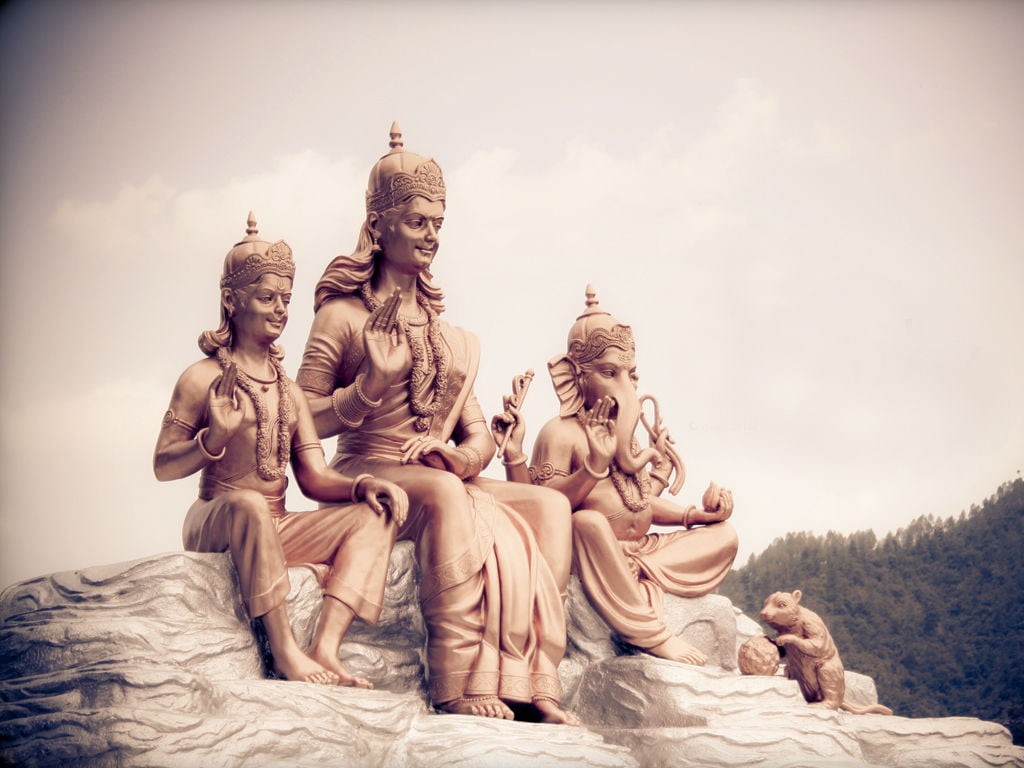 spirituality, cloud - sky, three, sculpture, human representation, no people, creativity, God, day, belief, male likeness, Lord Shiva, mahadev, art and craft, HD Wallpaper