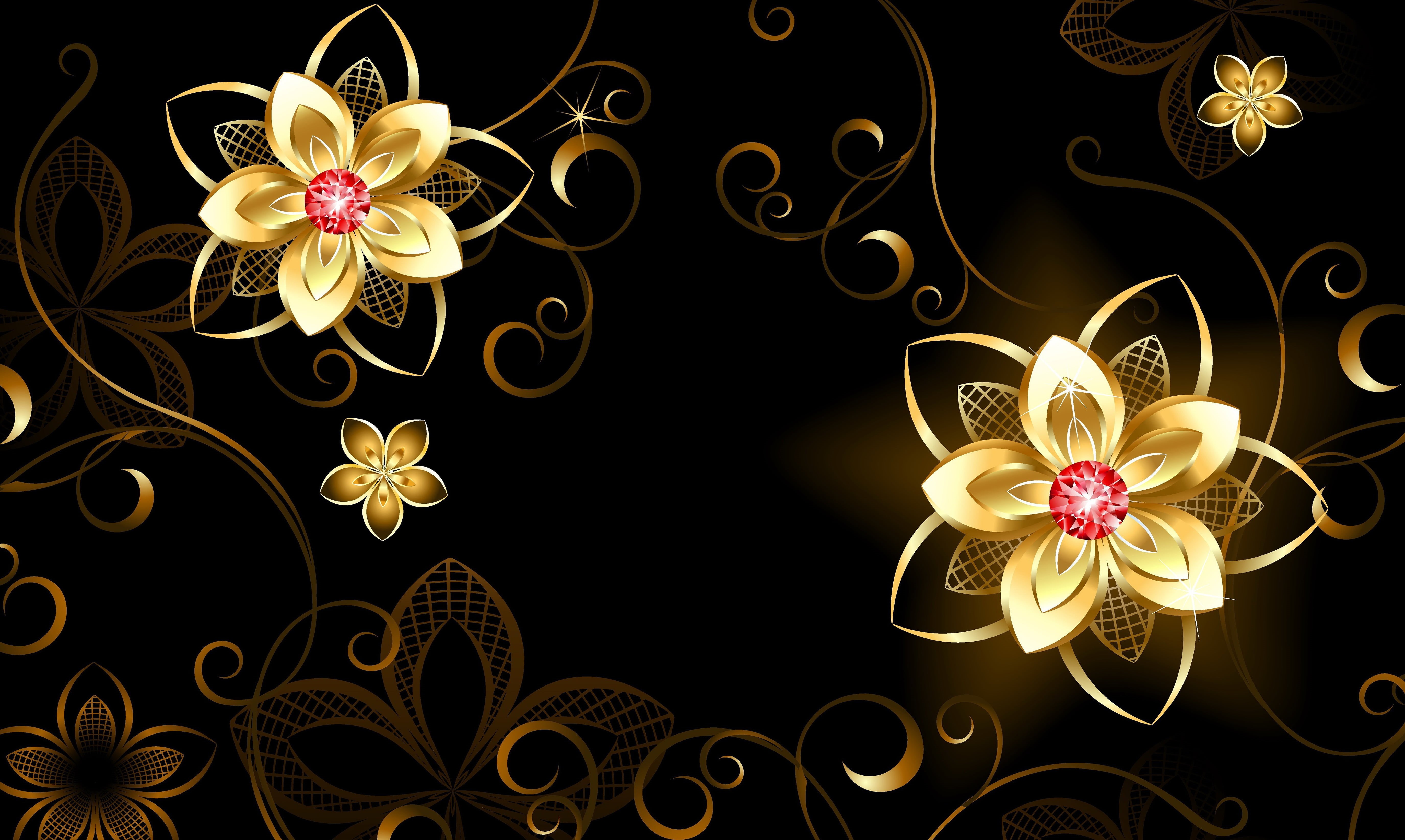 red, art and craft, backgrounds, flower, no people, illustrations And Vector Art, backdrop, blossom, elegance, illustration, gold, ornate, clipart, celebration, HD Wallpaper