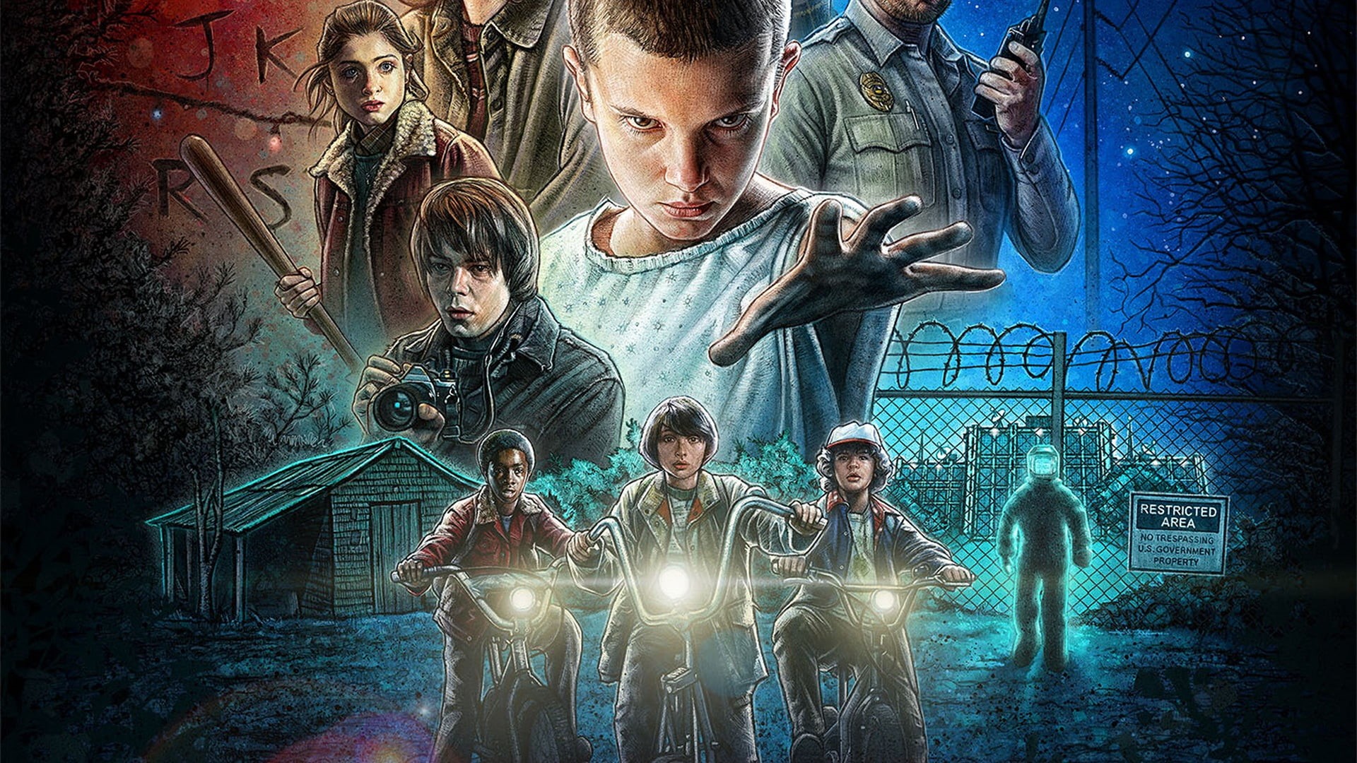 adolescence, togetherness, futuristic, 1080P, adult, architecture, people, mid adult, child, Stranger Things, offspring, art and craft, digital composite, HD Wallpaper