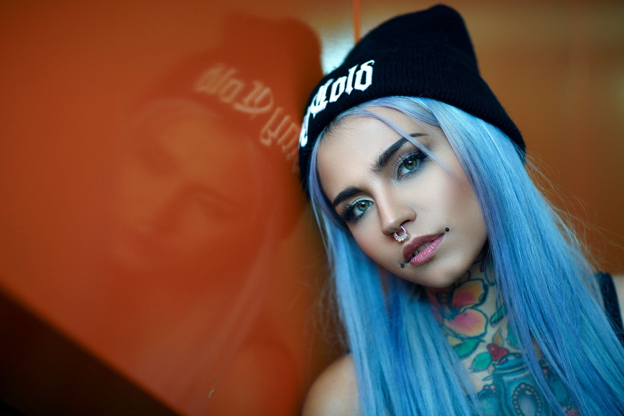 dyed hair, women, teenager, human body part, blue hair, eyeshadow, nose rings, front view, tattoo, body part, fashion, one person, adult, hairstyle, human face, HD Wallpaper