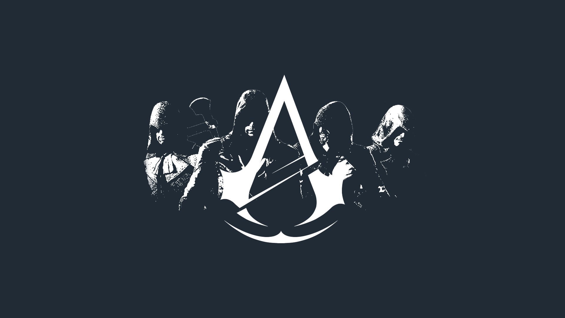 studio shot, illustration, 1080P, acoustic guitar, one person, rock music, copy space, backgrounds, Assassins Creed, symbol, black Color, musical instrument, HD Wallpaper