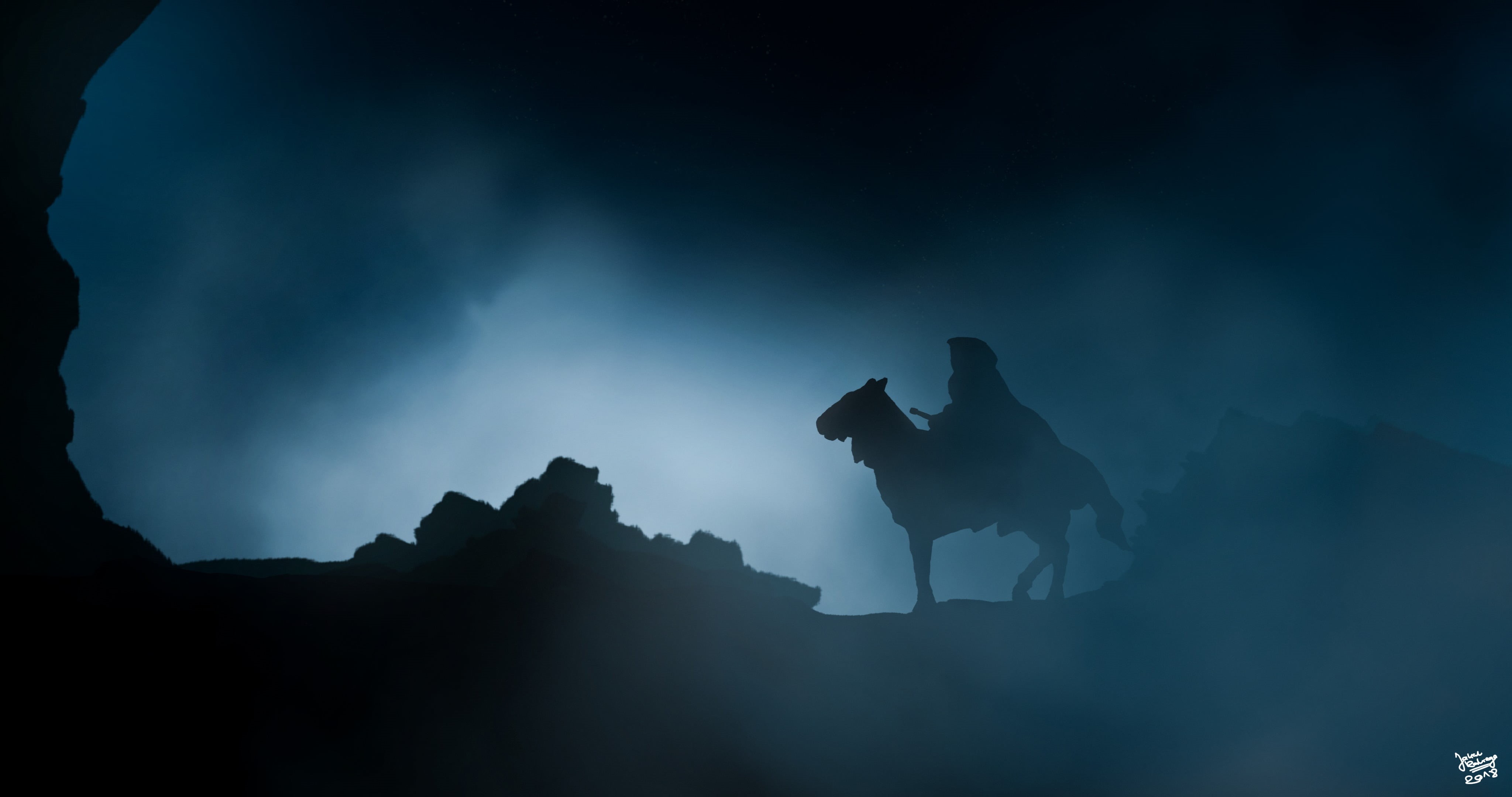 animal themes, one animal, movies, sky, art and craft, beauty in nature, mammal, nature, outdoors, architecture, J. R. R. Tolkien, low angle view, night, HD Wallpaper
