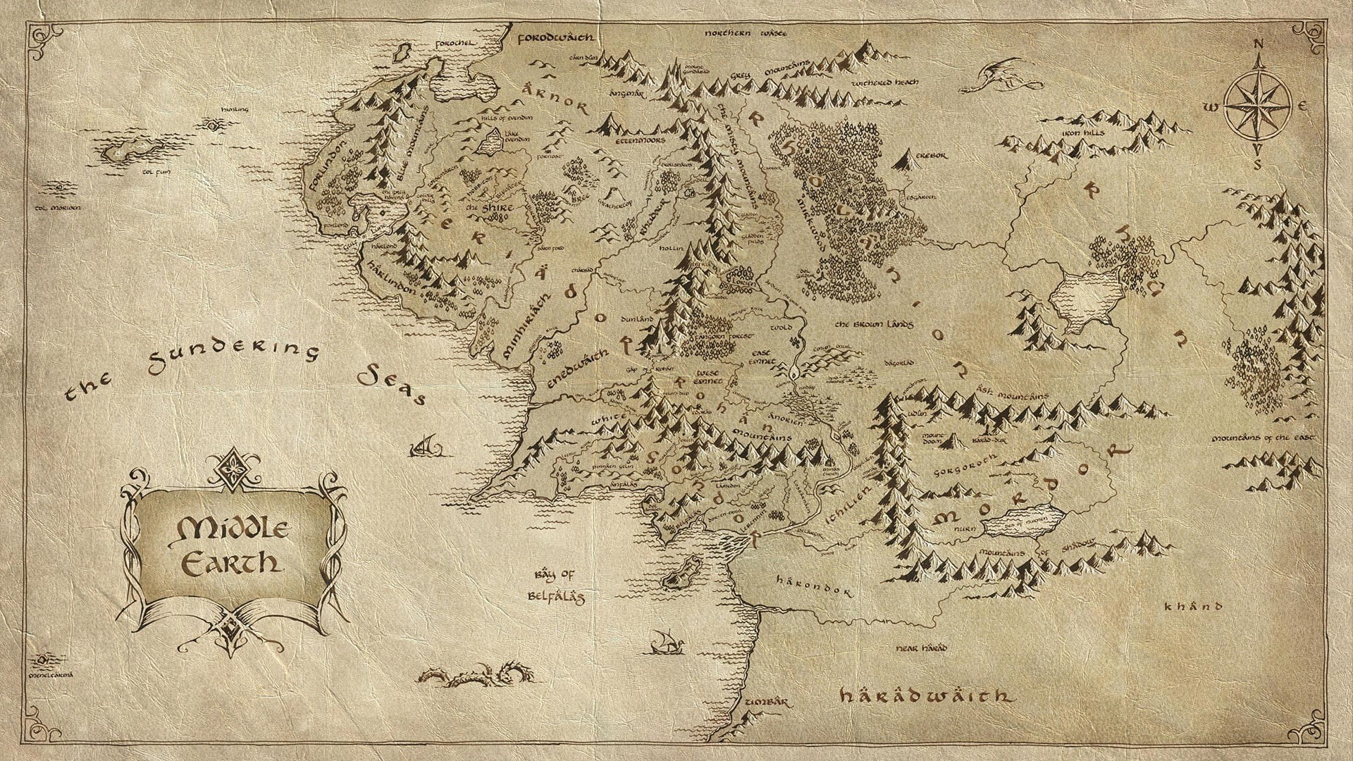 Middle earth, map, 1080P, The Lord Of The Rings, HD Wallpaper