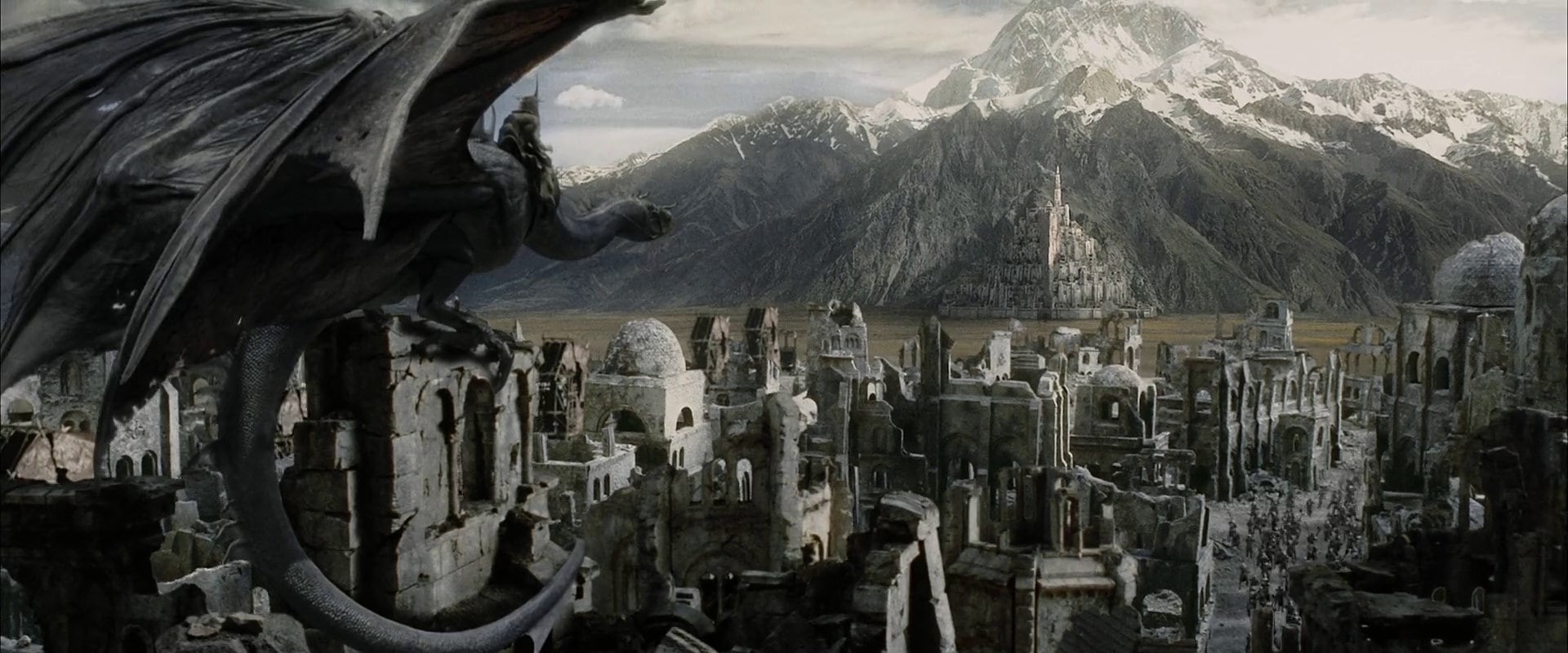 mountain range, sculpture, day, environment, the lord of the rings the return of the king, sky, architecture, outdoors, 1080P, water, mountain, landscape, HD Wallpaper