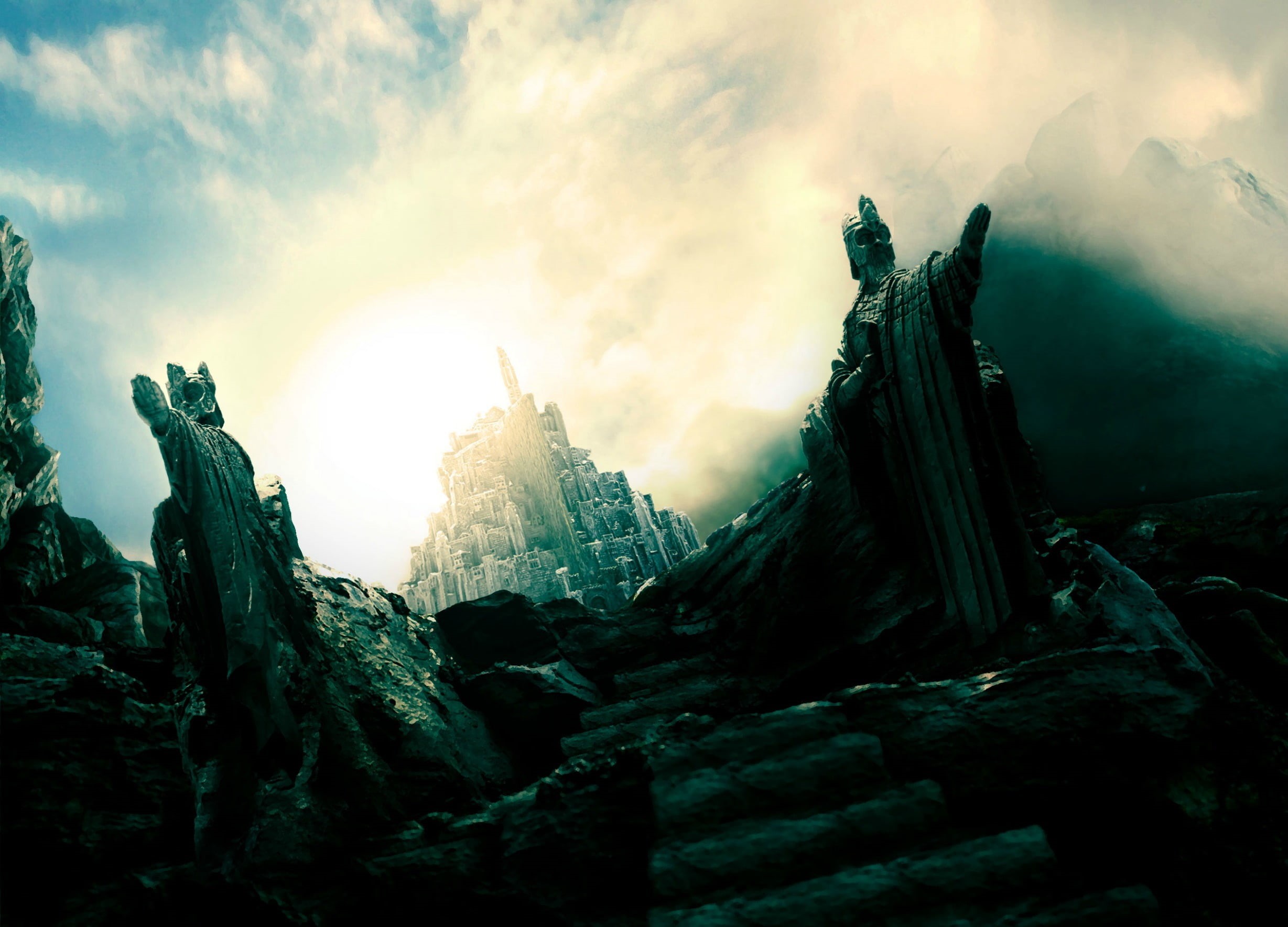 cloudscape, non-urban scene, mystery, cloud - Sky, gray, the film, rock - Object, scenics, sunset, physical geography, Gondor, John Ronald Reuel Tolkien, HD Wallpaper