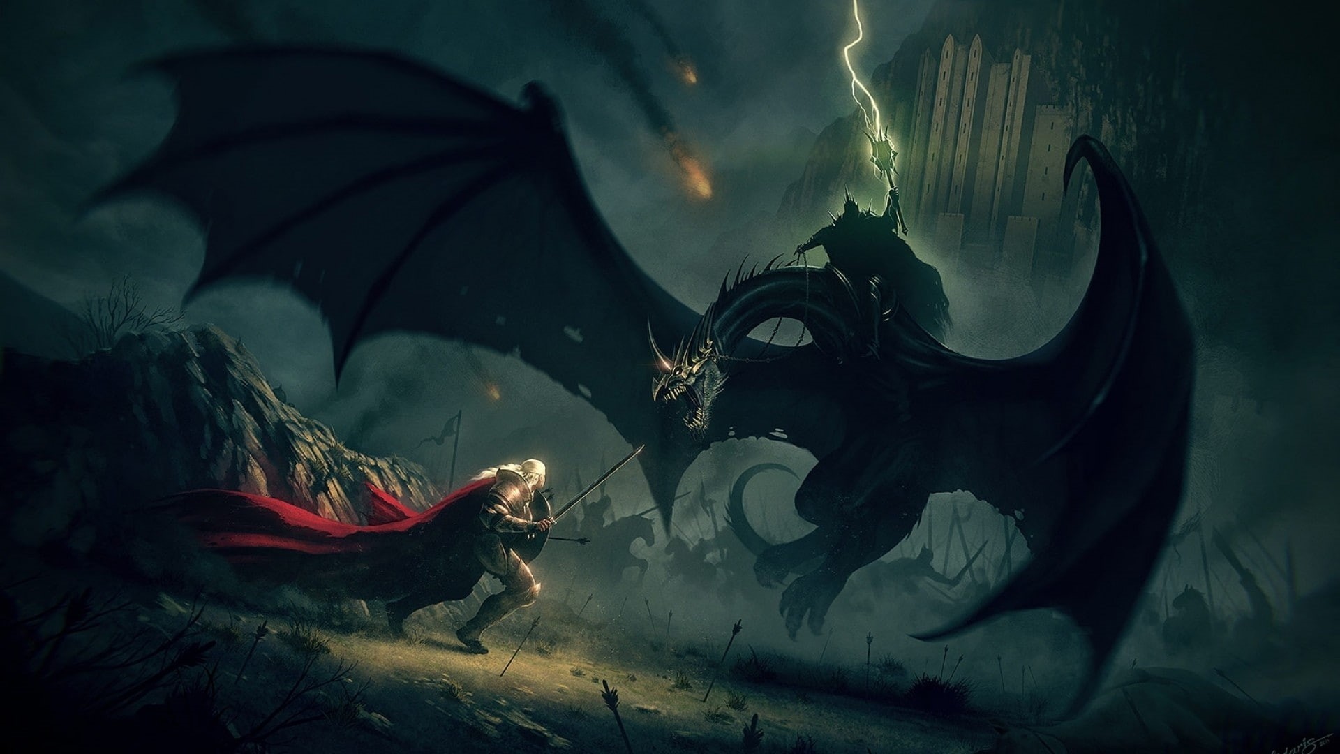 tirith, rings, 1080P, king, fantasy, return, art, hd, nazgul, Minas Tirith, eowyn, minas, duel, abstract, witch, battle, lord, HD Wallpaper