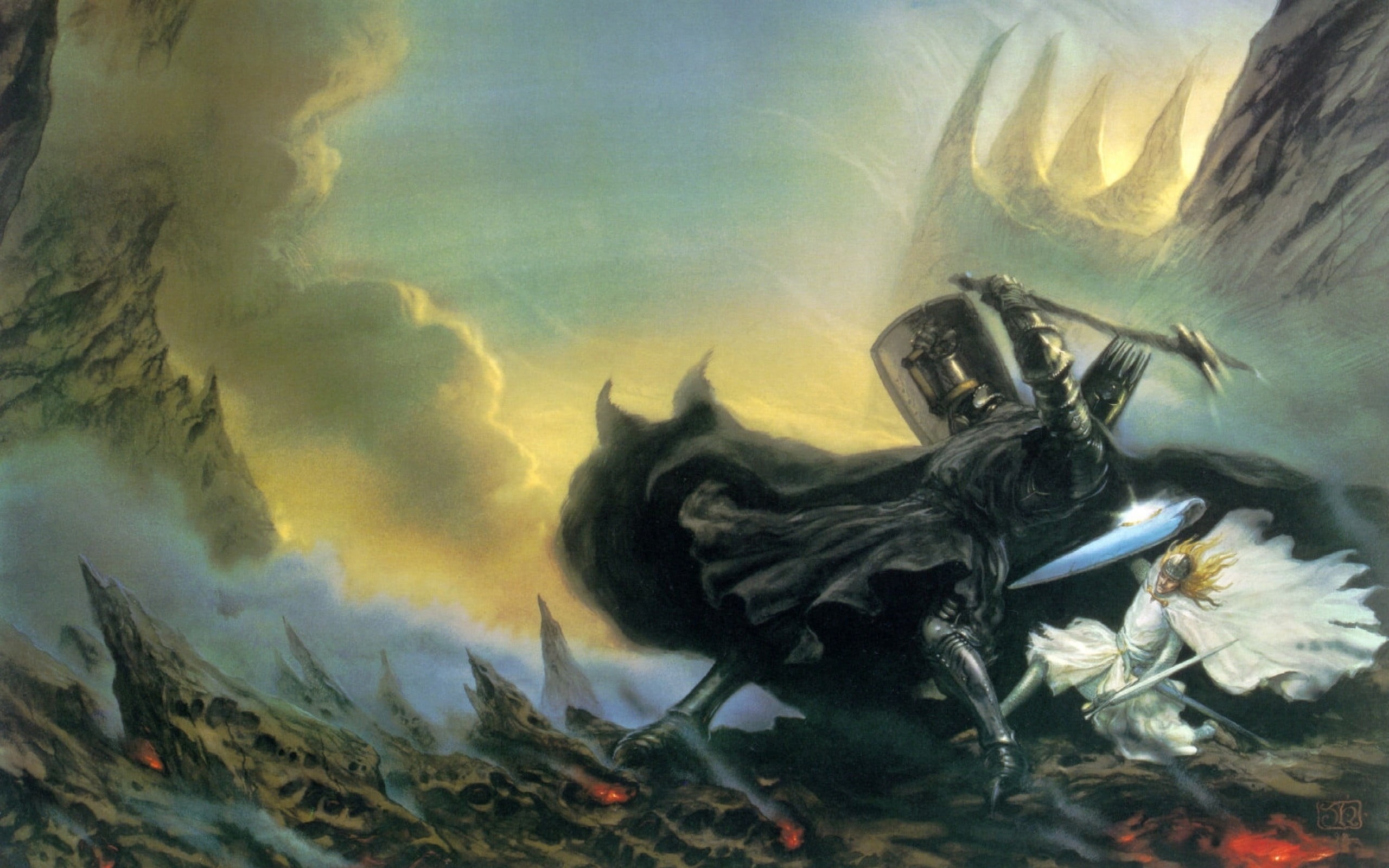 animal wildlife, animals in the wild, painting, motion, Fingolfin, no people, art and craft, The Silmarillion, cloud - sky, artwork, vertebrate, knight, HD Wallpaper