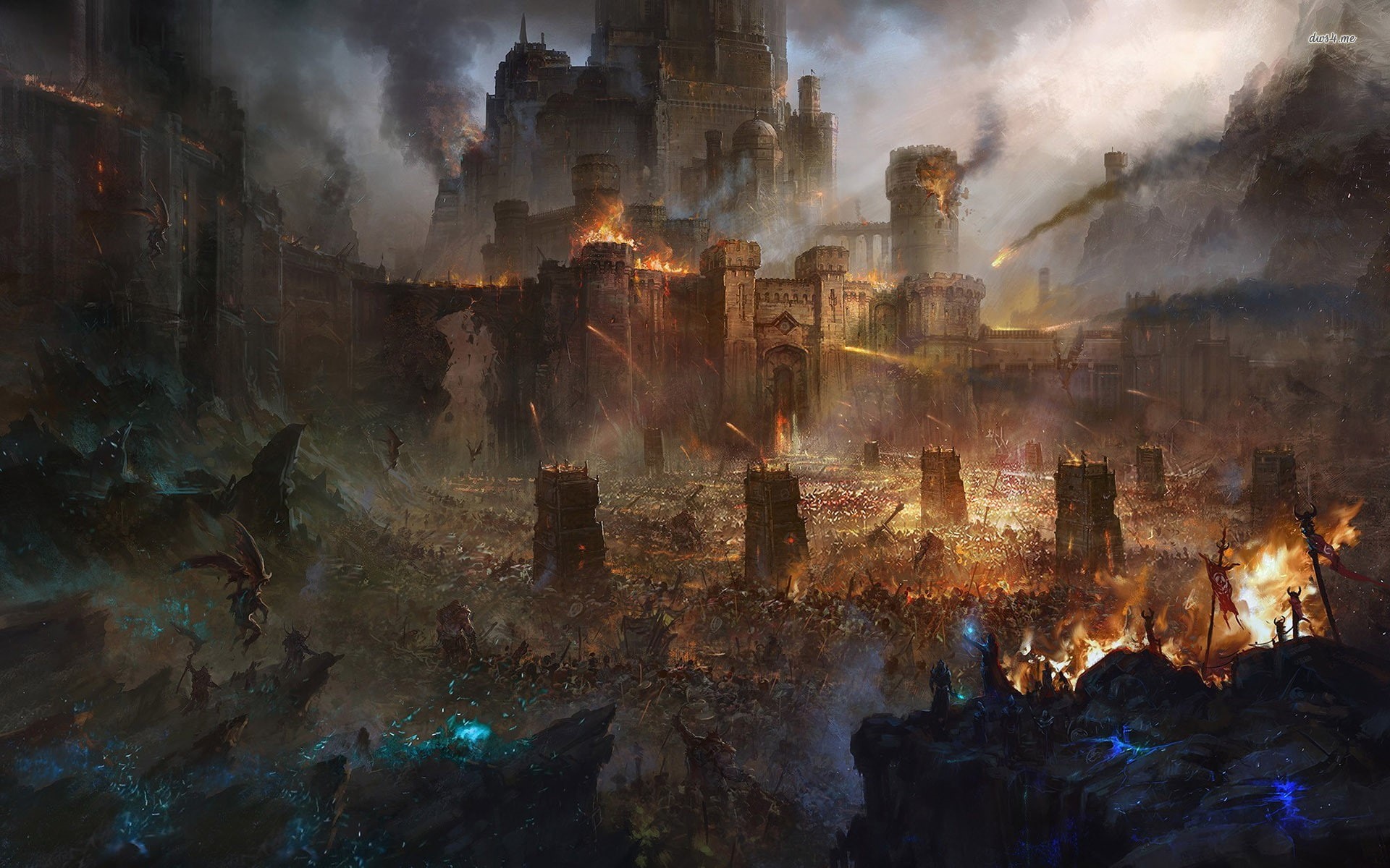 fantasy art, castle, The Lord of the Rings, 1080P, artwork, army, HD Wallpaper