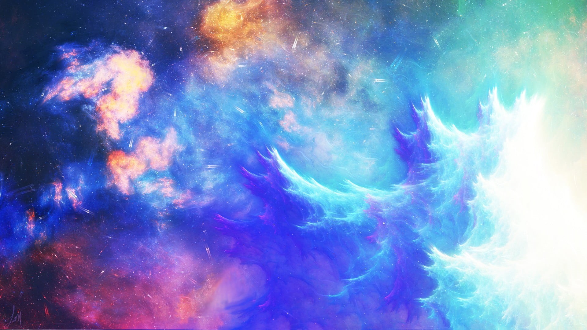 space, fractal, night, 1080P, smoke - physical structure, nebula, cloud - sky, mystery, abstract backgrounds, digital art, digital, full frame, cyan, dark, HD Wallpaper