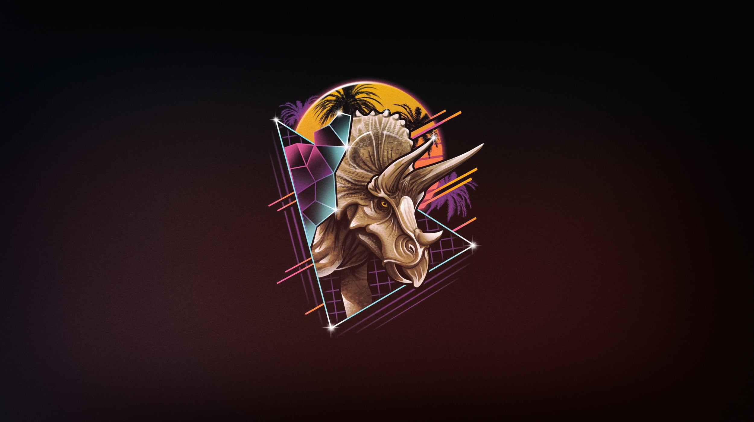 Minimalism, Retrouve, 80s, 1080P, Triceratops in 80s synthwave style., Rad, by Vincenttrinidad, 80s, Dinosaur, Neon, Synthwave, Triceratops, Art, Futuresynth, HD Wallpaper
