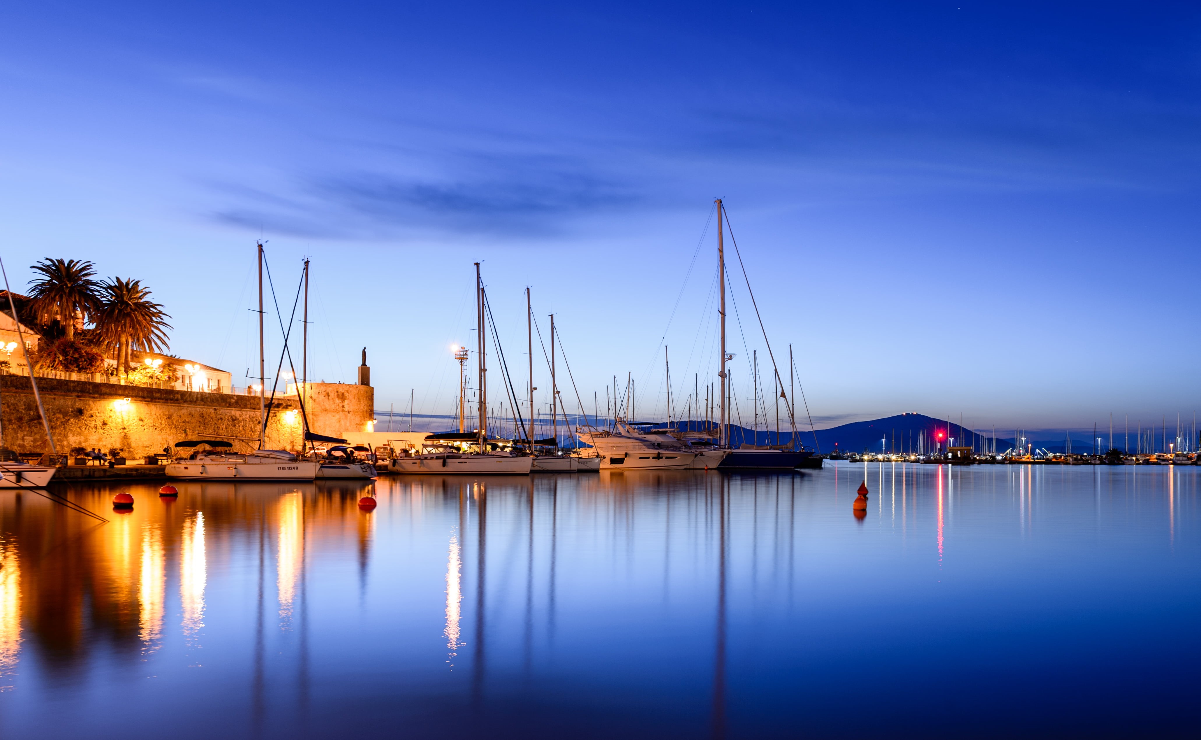 nikon d4, sunset, nautical Vessel, blue hour, Alghero, Sail ship, water, night, reflection, white, dusk, Porto, sea, longexposure, building, Harbour, yacht, HD Wallpaper