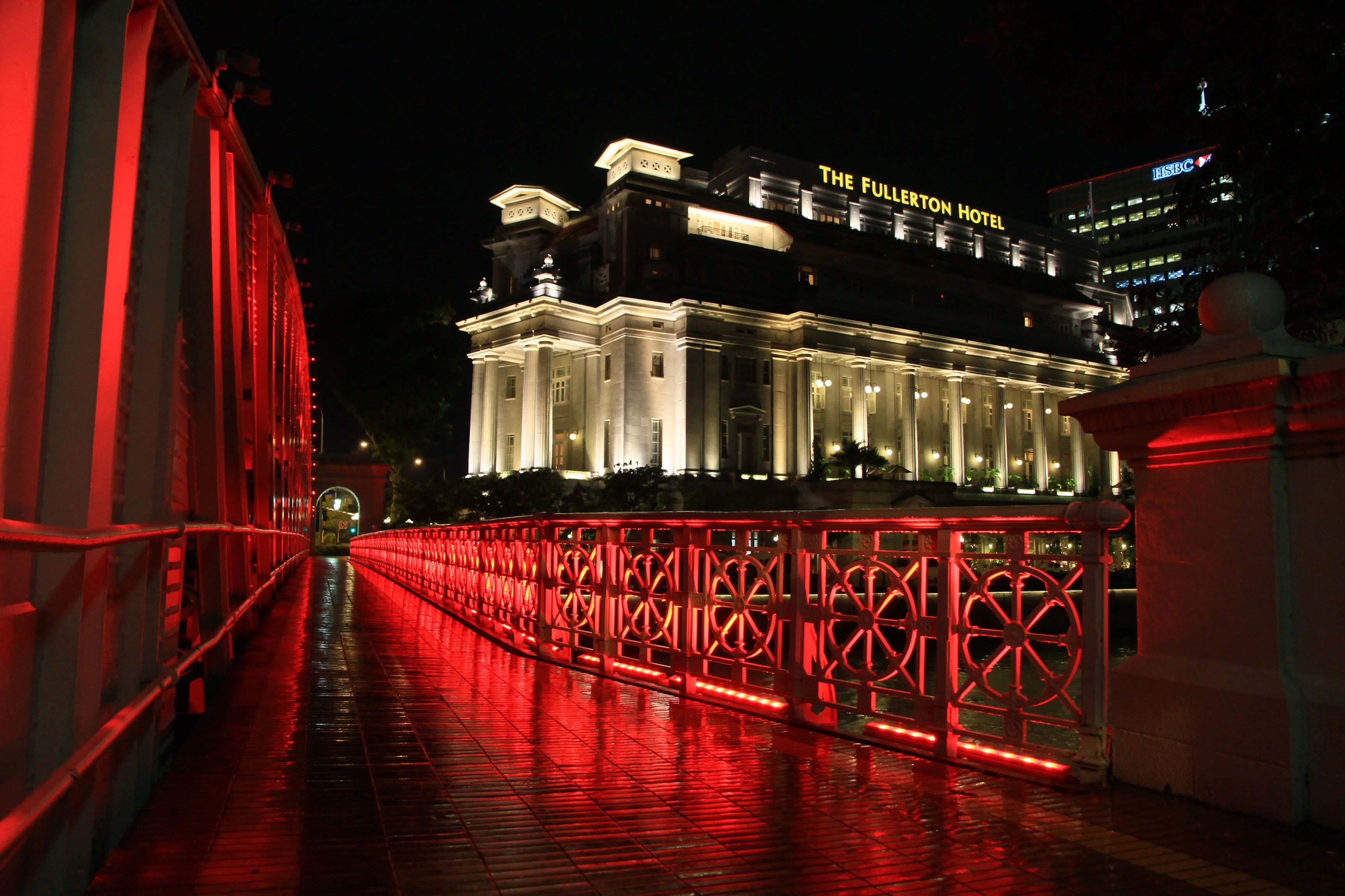 railing, the way forward, building exterior, direction, illuminated, night, 2K, red, nightlife, architecture, travel destinations, no people, outdoors, HD Wallpaper