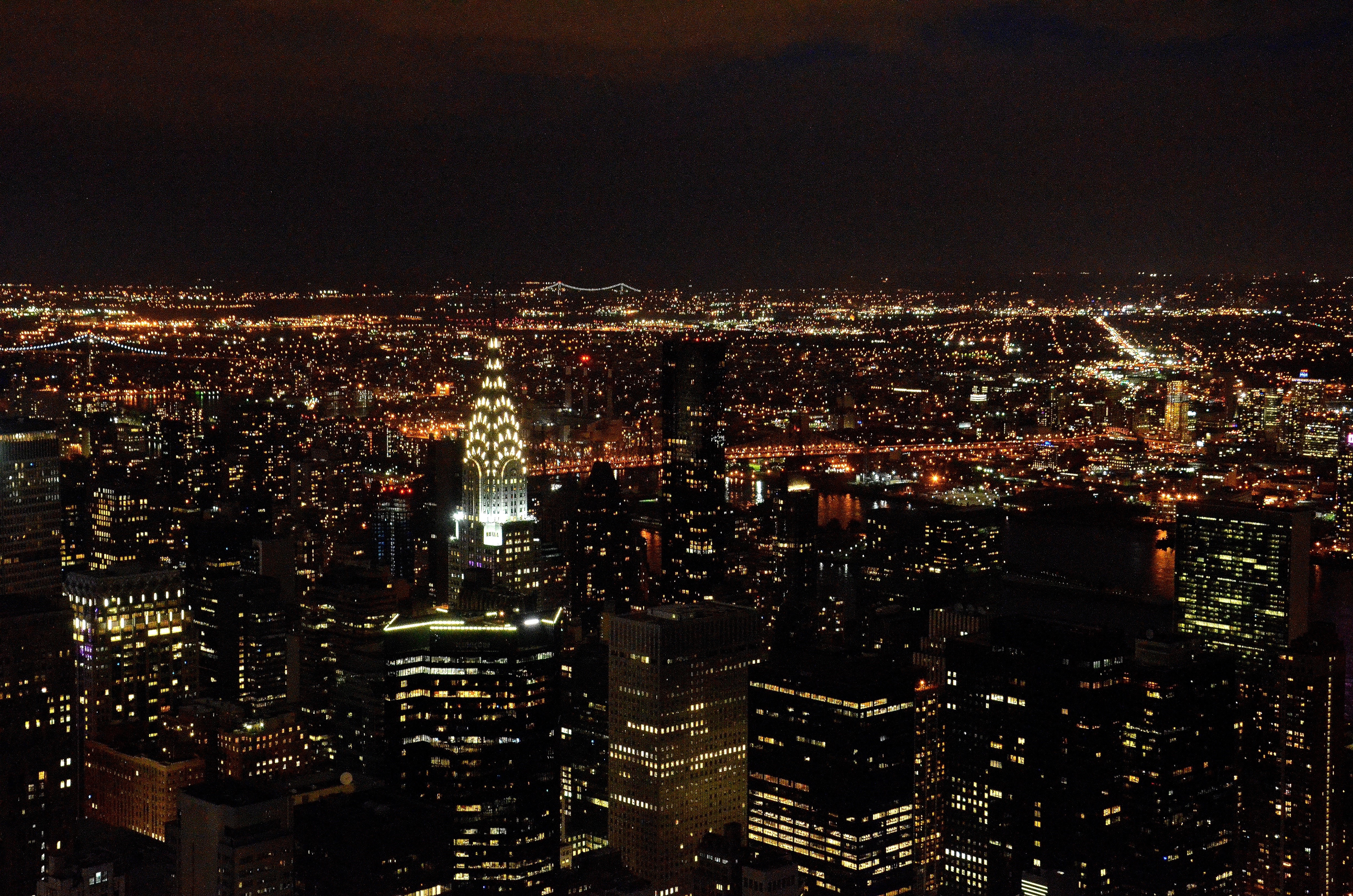 big city, illuminated, building exterior, cityscape, lights, chrysler, nightlife, colorful, away, high, office building exterior, crowd, small, capital, HD Wallpaper