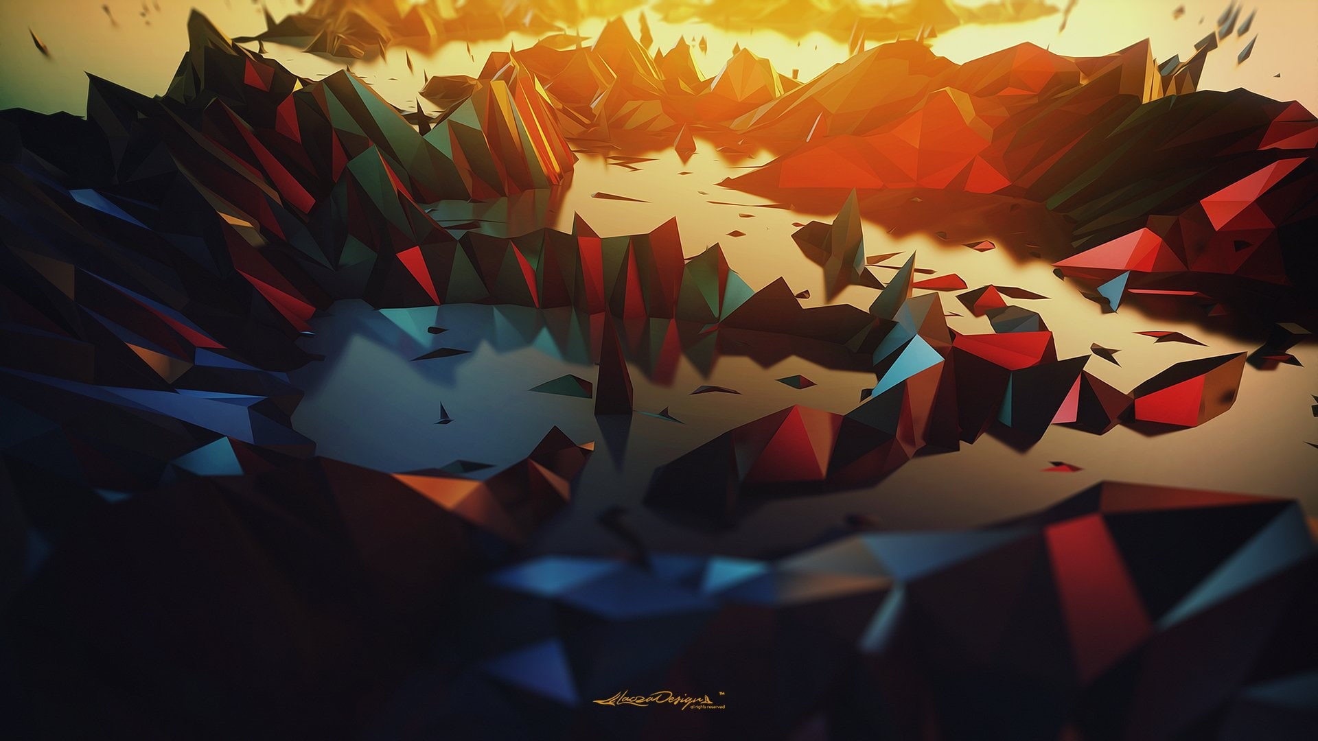 Low Poly, digital, minimalism, low, art, 1920x1080 px, x, poly, lacza, hd, anime, Triangle, geometry, digital art, digimon, Abstract, px, Landscape, 1080P, HD Wallpaper