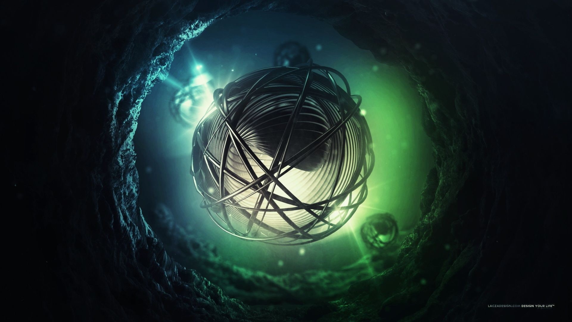 1080P, digital art, Lacza, sphere, abstract, lights, HD Wallpaper