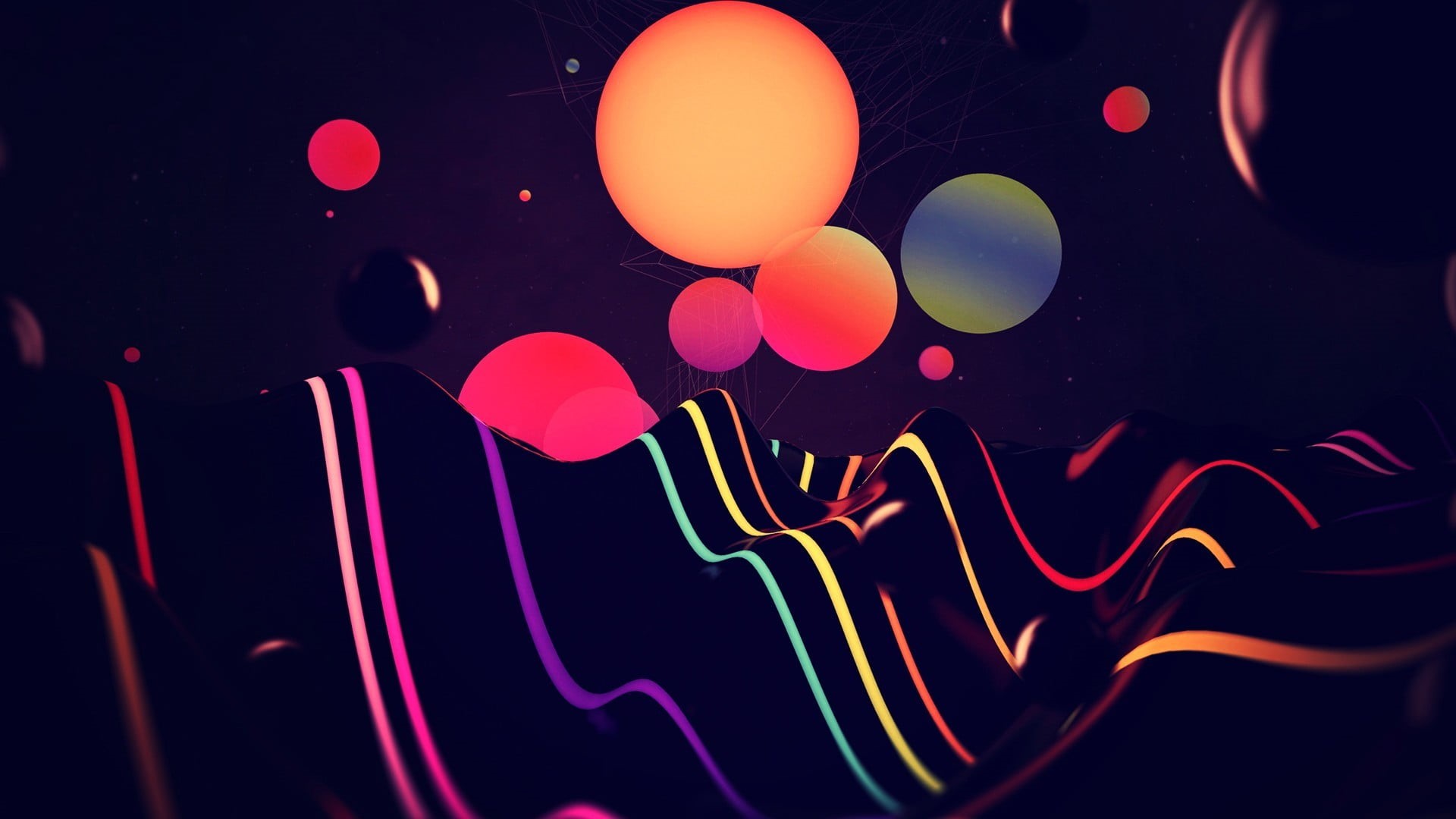 glowing, orange color, night, indoors, Lacza, sphere, defocused, close-up, pink color, digital art, 1080P, light - natural phenomenon, studio shot, black background, HD Wallpaper