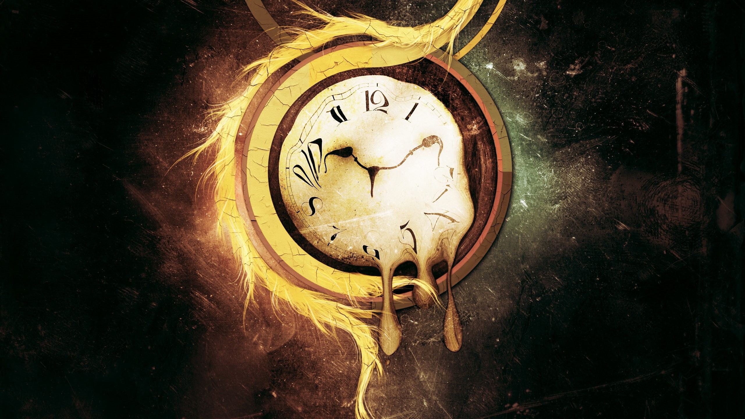 2K, artwork, Lacza, digital art, melting, anime, clocks, grunge, surreal, HD Wallpaper