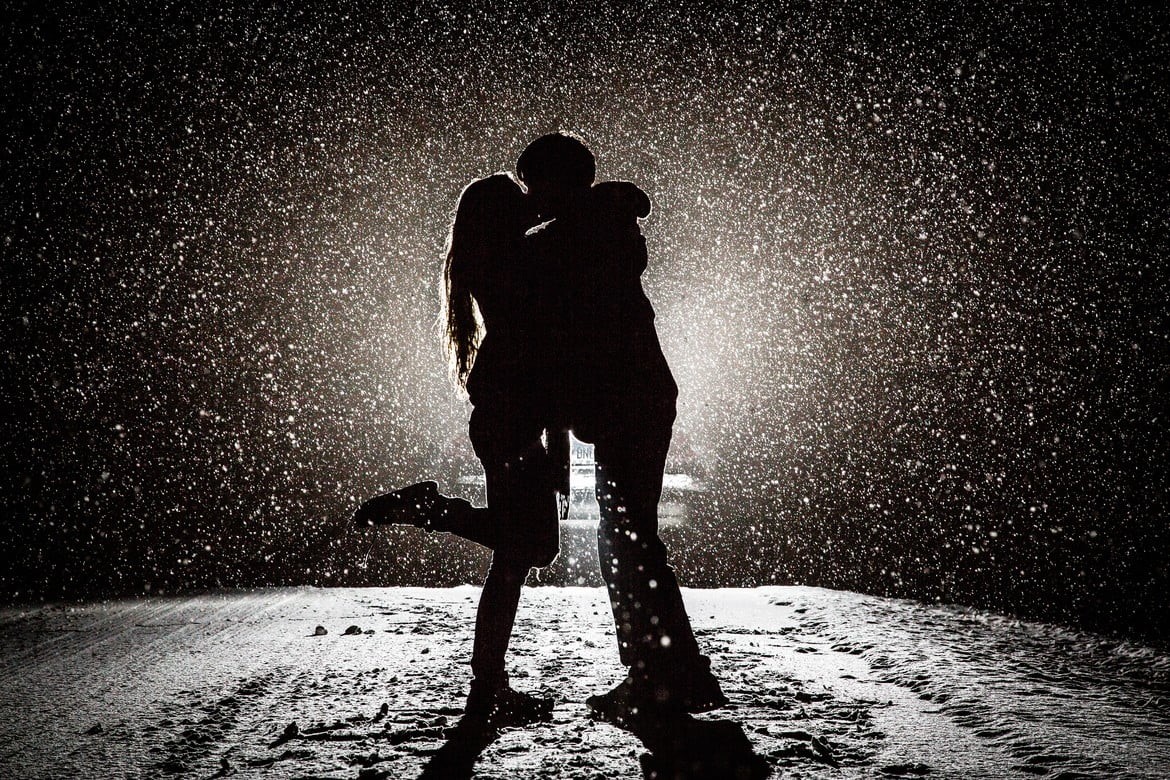 wet, lifestyles, kissing, silhoutte, outdoors, leisure Activity, vehicle, enjoyment, cold temperature, lights, back Lit, recreational Pursuit, sport, black Color, HD Wallpaper
