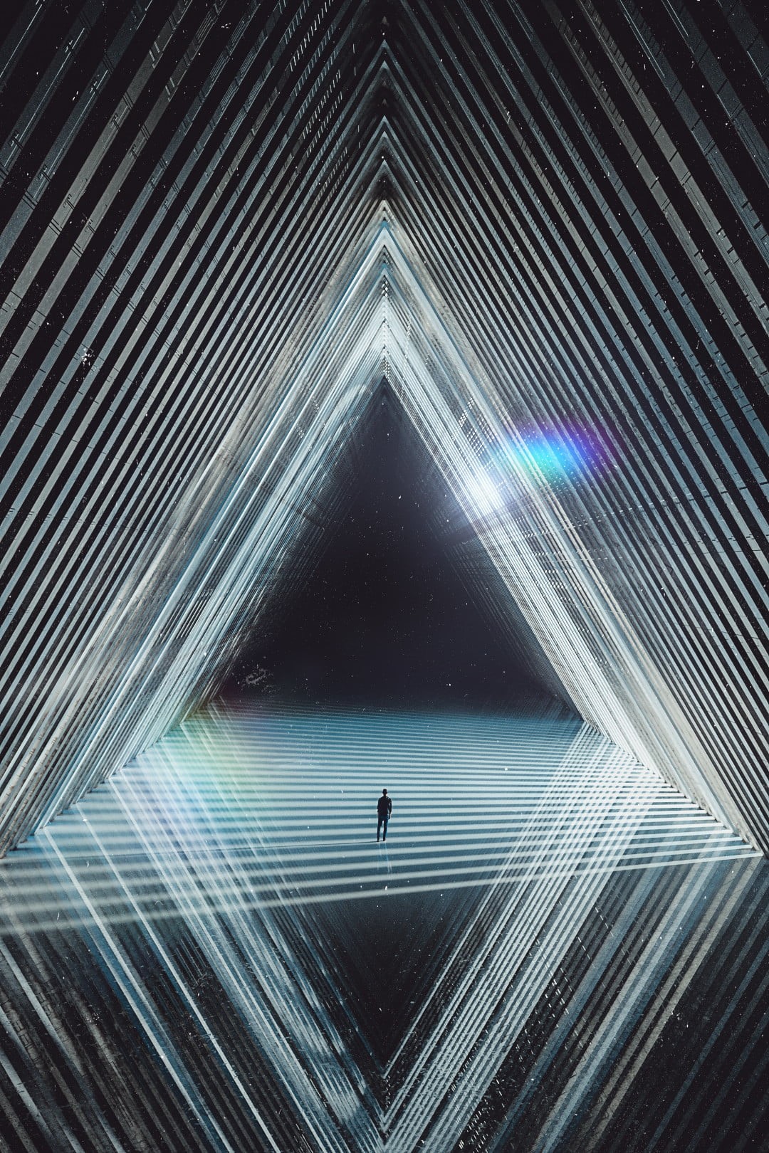  sky, the way forward, standing, computer Graphic, blue, pattern, modern, striped, shape, one person, architecture, creativity, abstract, shiny, Phone HD Wallpaper