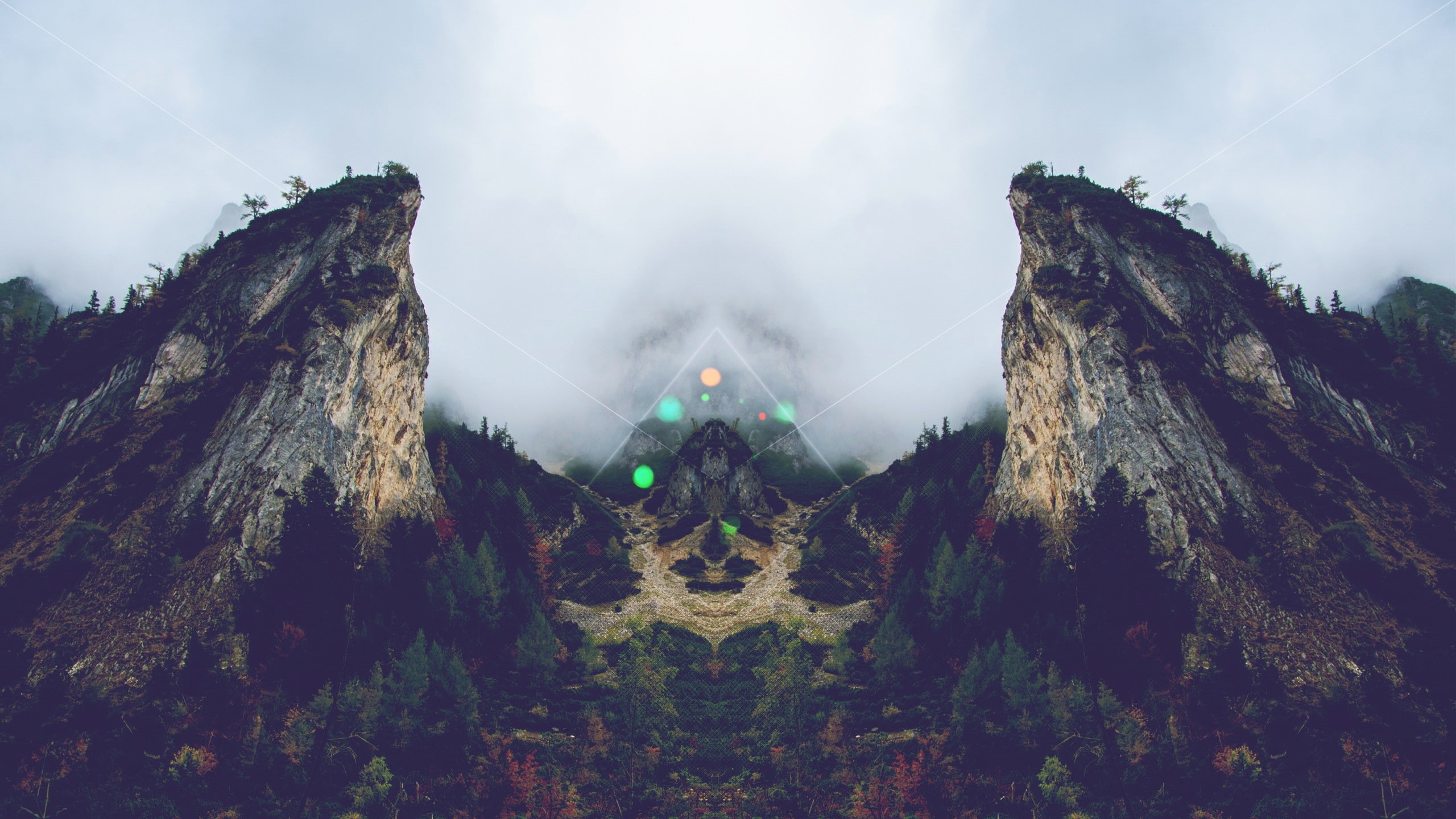 prism, forest, mountains, 2K, mirrored, HD Wallpaper