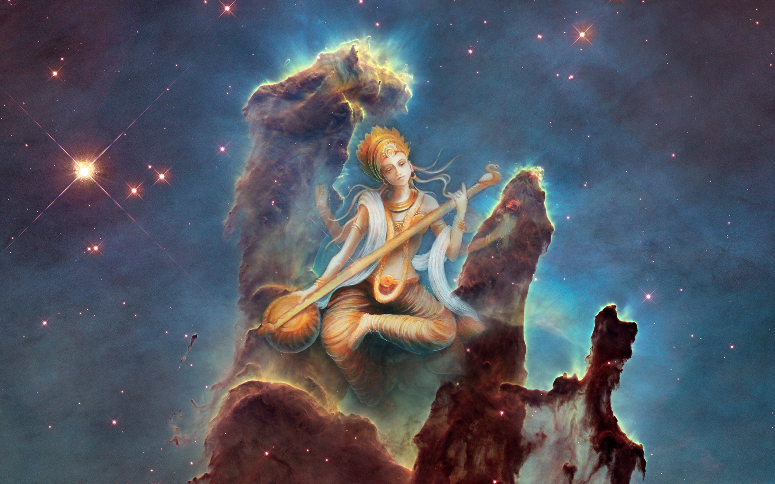 hindu, Saraswati, deity, HD, Pillars of Creation, 2K, Goddess of Knowledge, Indian Goddess, HD Wallpaper