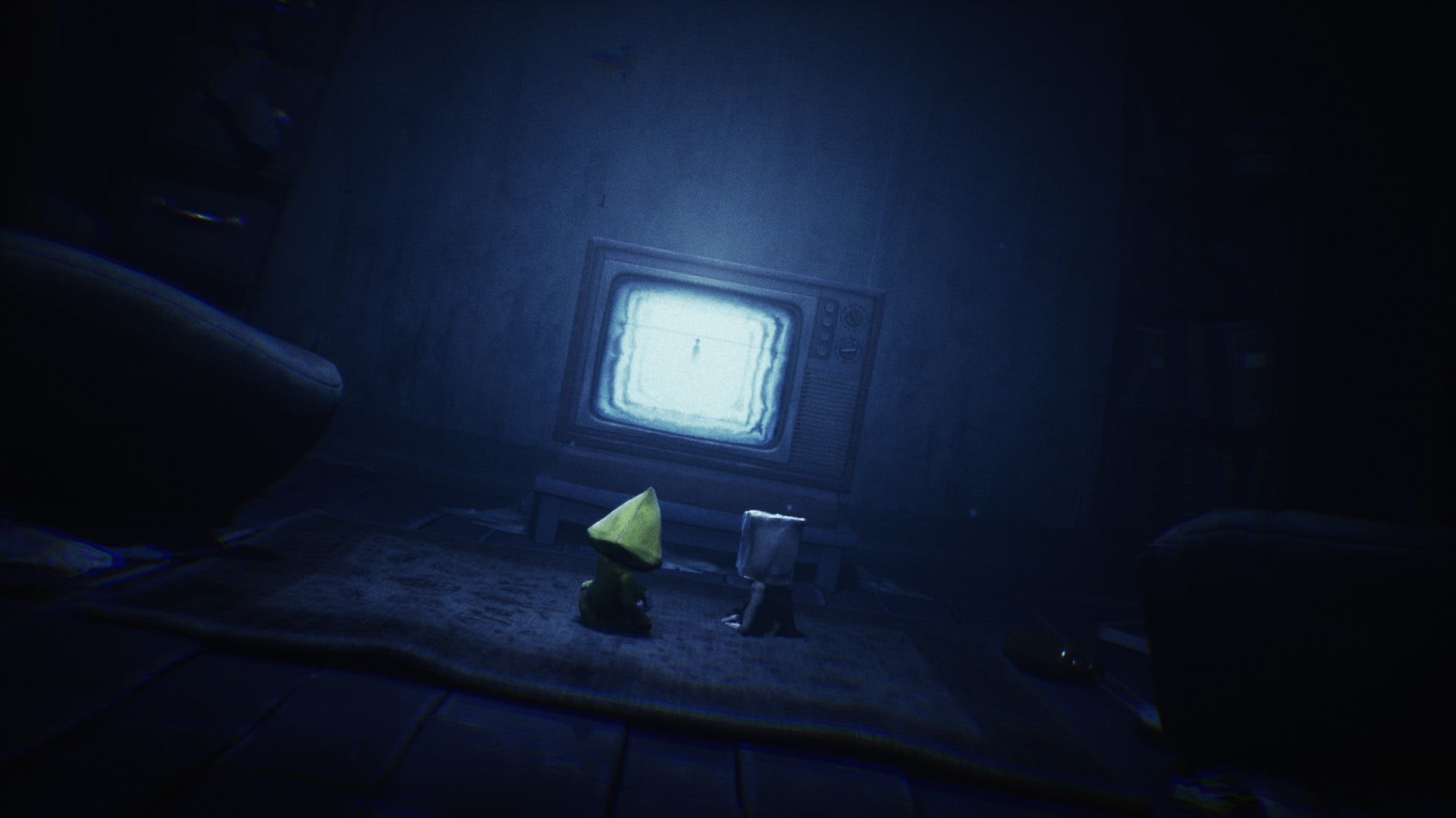 friendship, hallway, spooky, horror, flashlight, Little Nightmares, raincoat, TV, Little Nightmares 2, video games, city, 1080P, HD Wallpaper