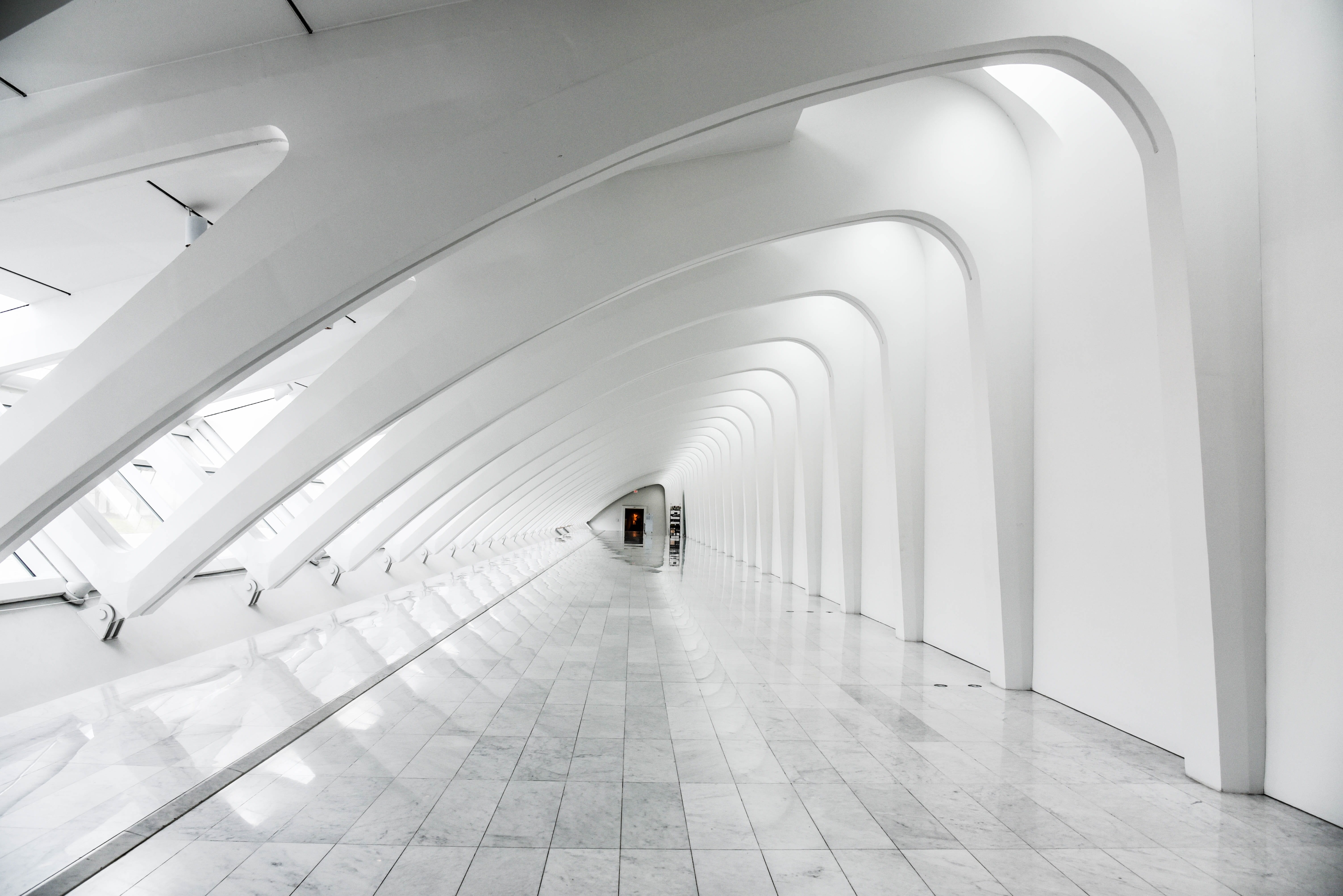 corridor, travel, black and white, real people, tiled floor, white, arch, empty, exposure, diminishing perspective, incidental people, rear view, floor, HD Wallpaper