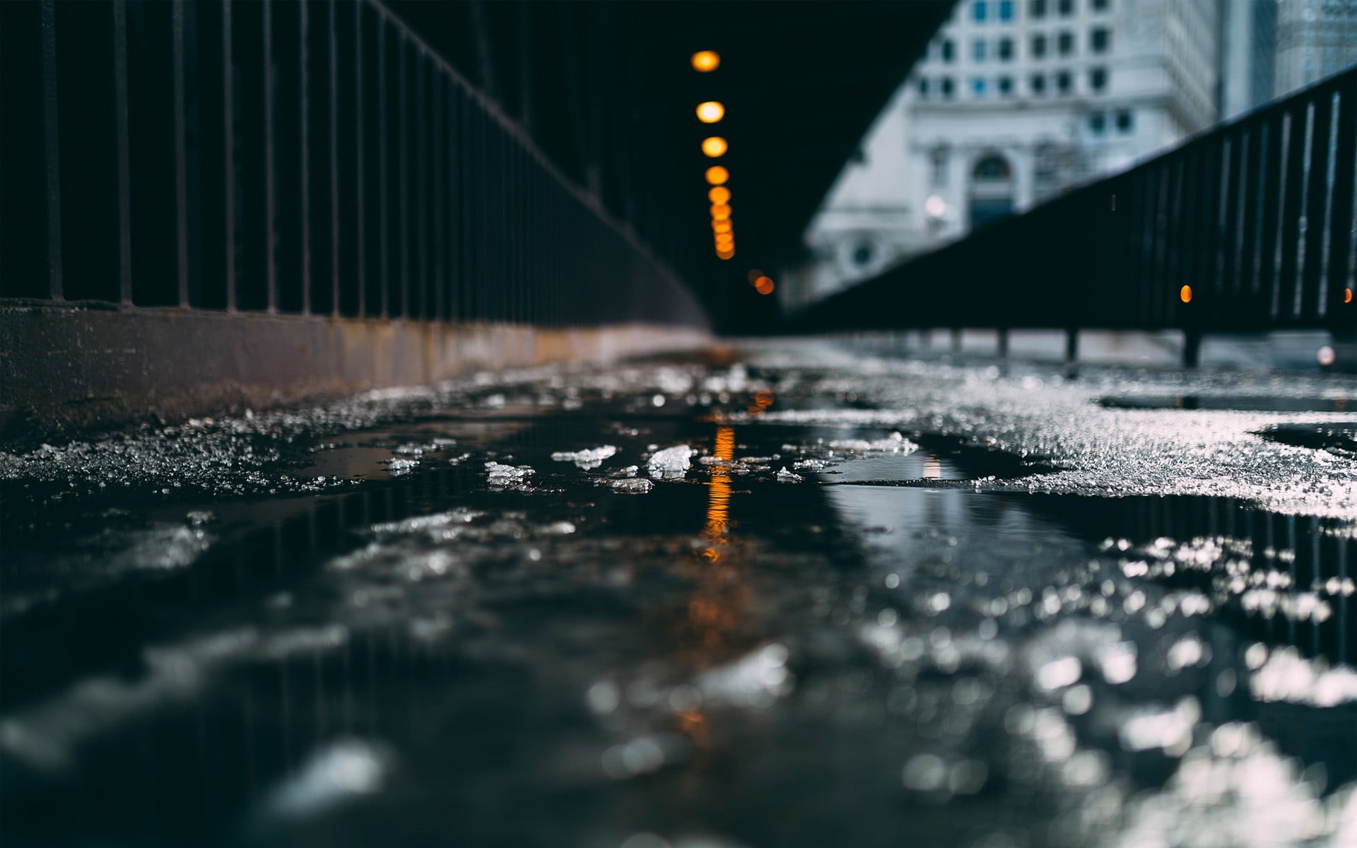 direction, rails, bokeh, water, ice, speed, depth of field, cityscape, road, cold temperature, illuminated, selective focus, black, urban Scene, wet, rain, HD Wallpaper
