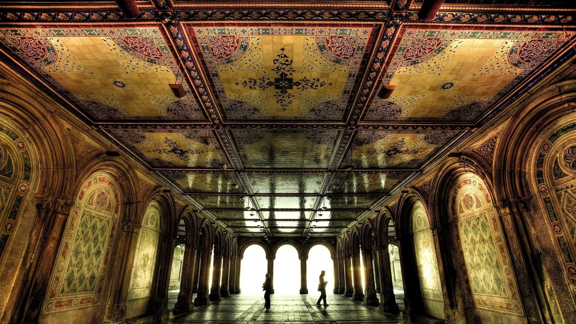 arcade, built structure, the way forward, floral, architecture, day, area, one person, ceiling, corridor, decorations, the past, mosaic, rug, architectural column, HD Wallpaper