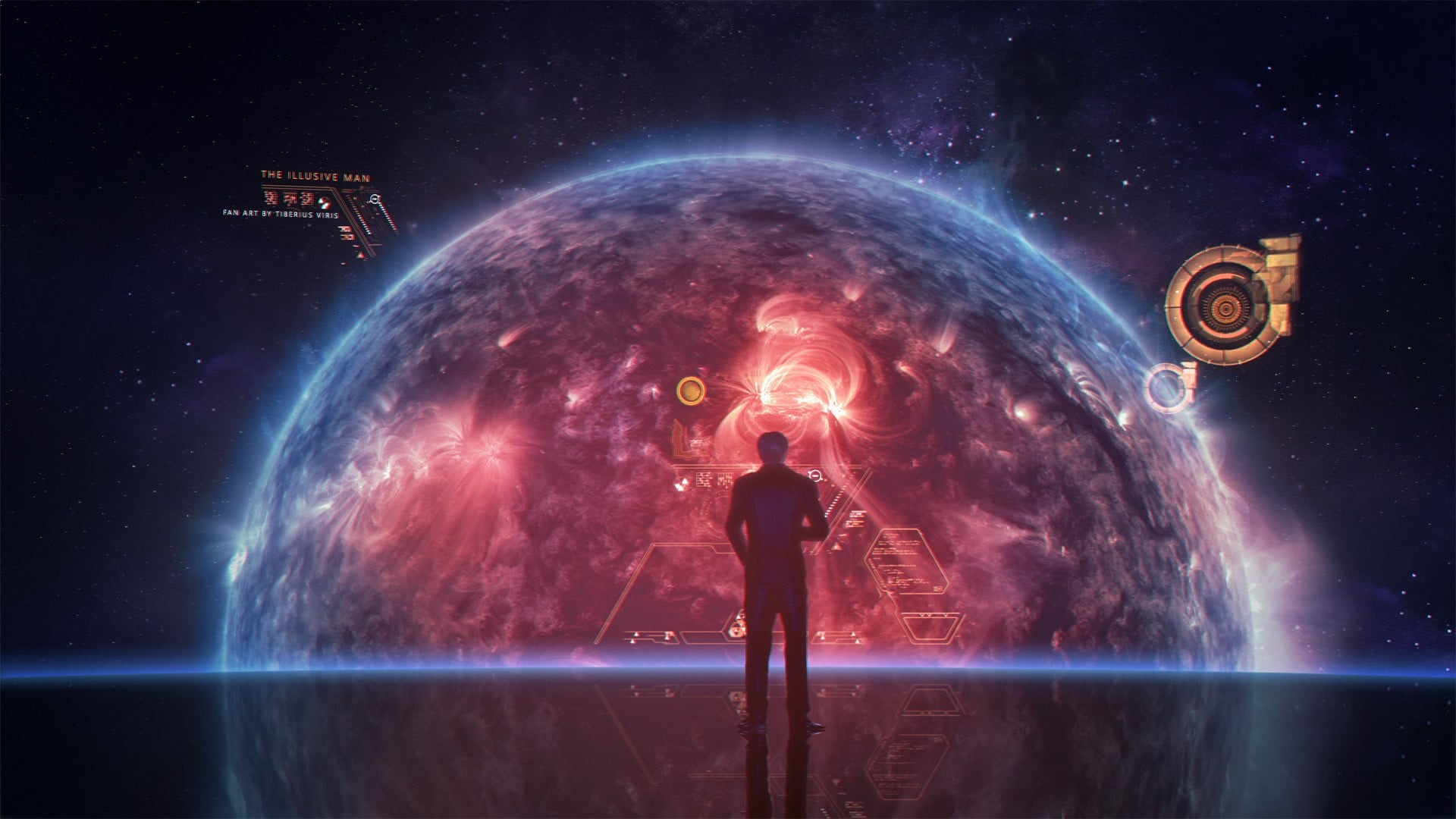 space, planet - space, man, near, communication, astronomy, outdoors, sky, planet earth, milky way, 1080P, star - space, video games, Illusive Man, digital composite, HD Wallpaper