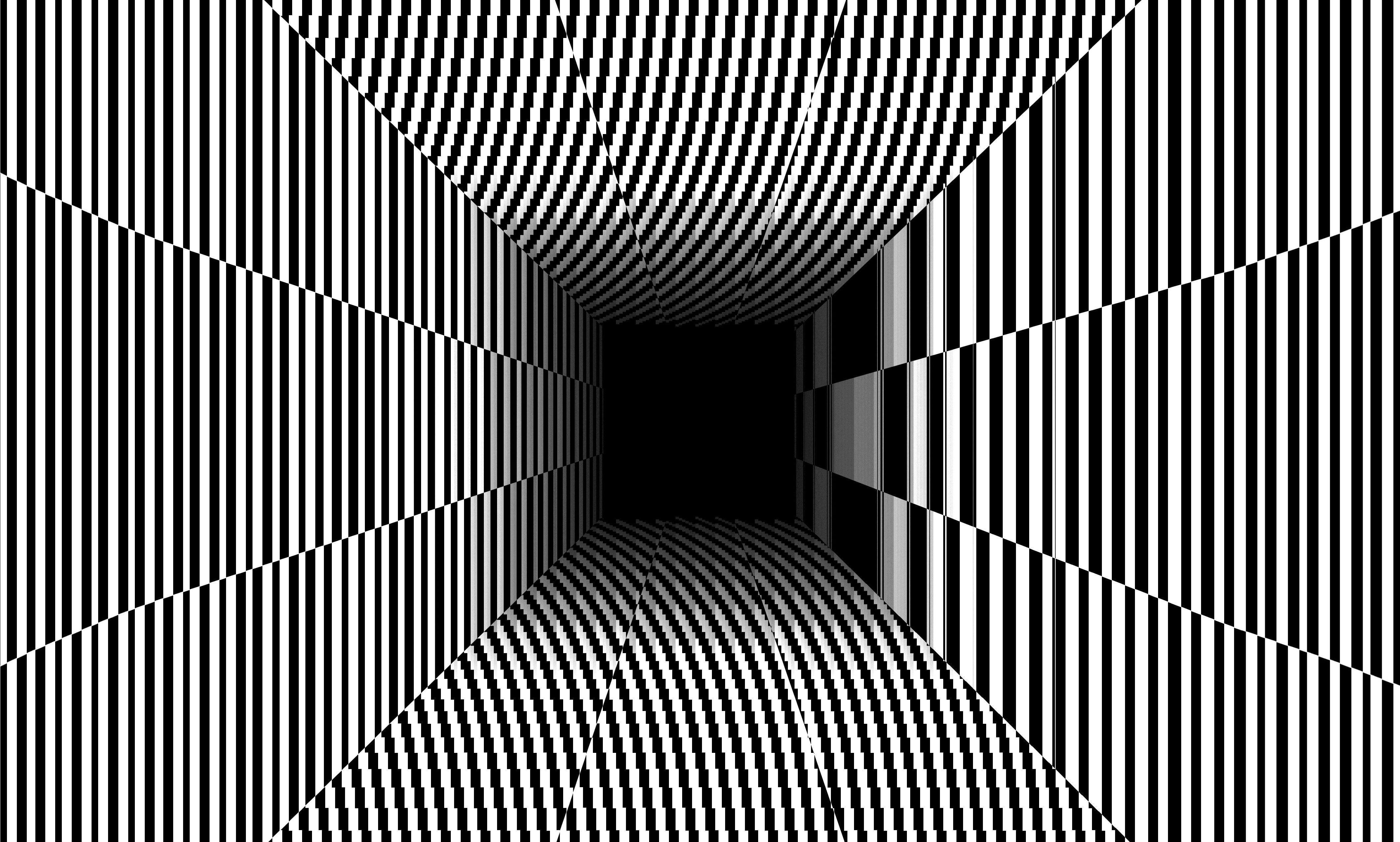 monochrome, optical illusion, 4K, digital art, HD Wallpaper