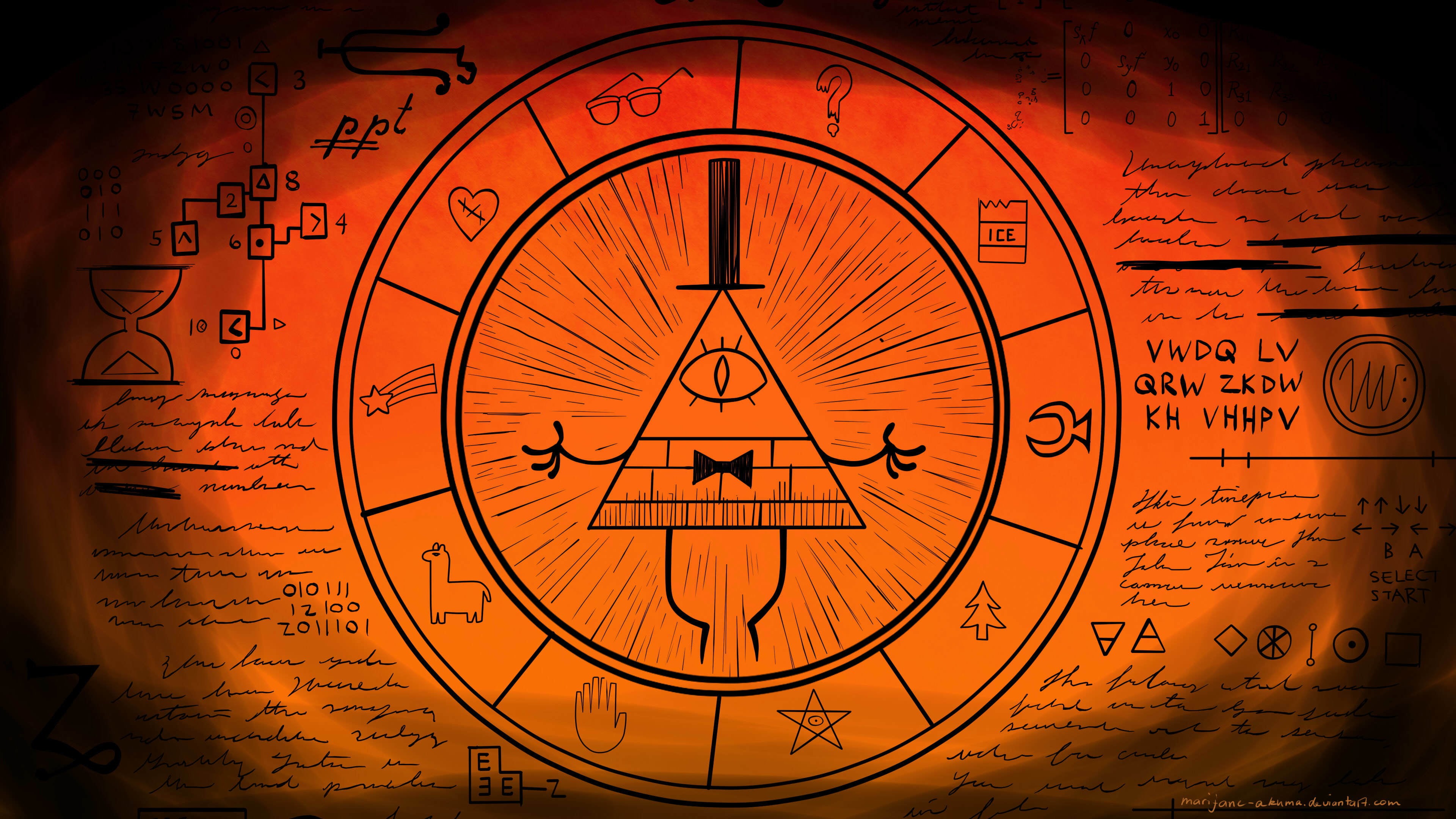 pattern, orange color, Gravity Falls, minute hand, brown, round, the universe is a hologram, no people, computer Graphic, design, shape, antique, communication, HD Wallpaper