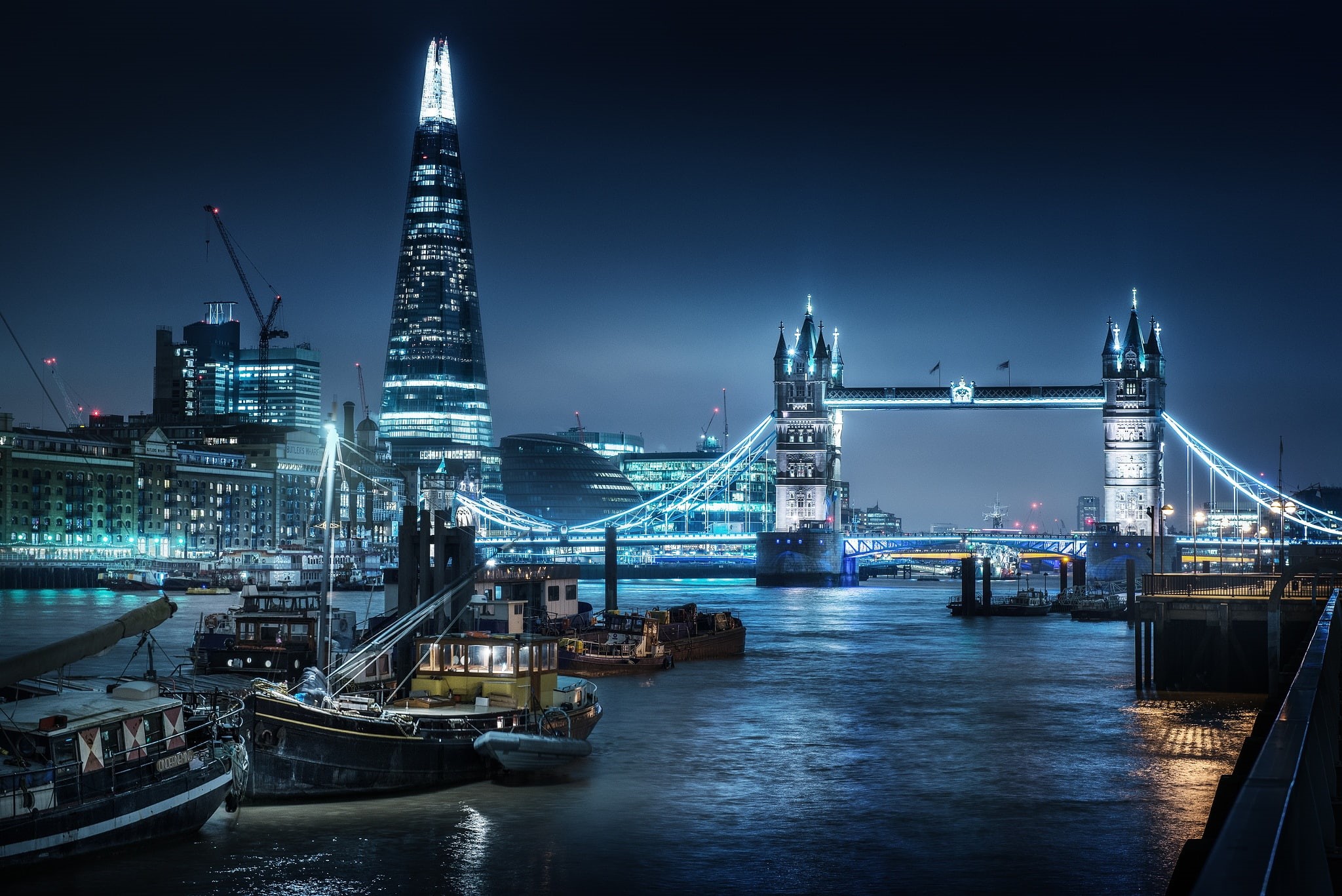 London, Nigth, Thames, 1080P, Tower, City, Shard, Bridge, River, HD Wallpaper