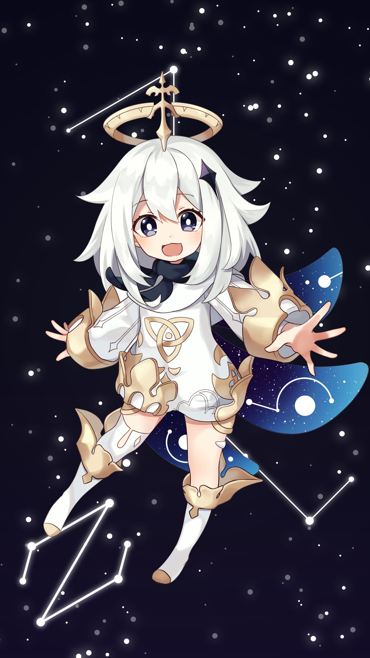 food, 2K, Genshin Impact, stars, space, loli, Paimon, Phone HD Wallpaper