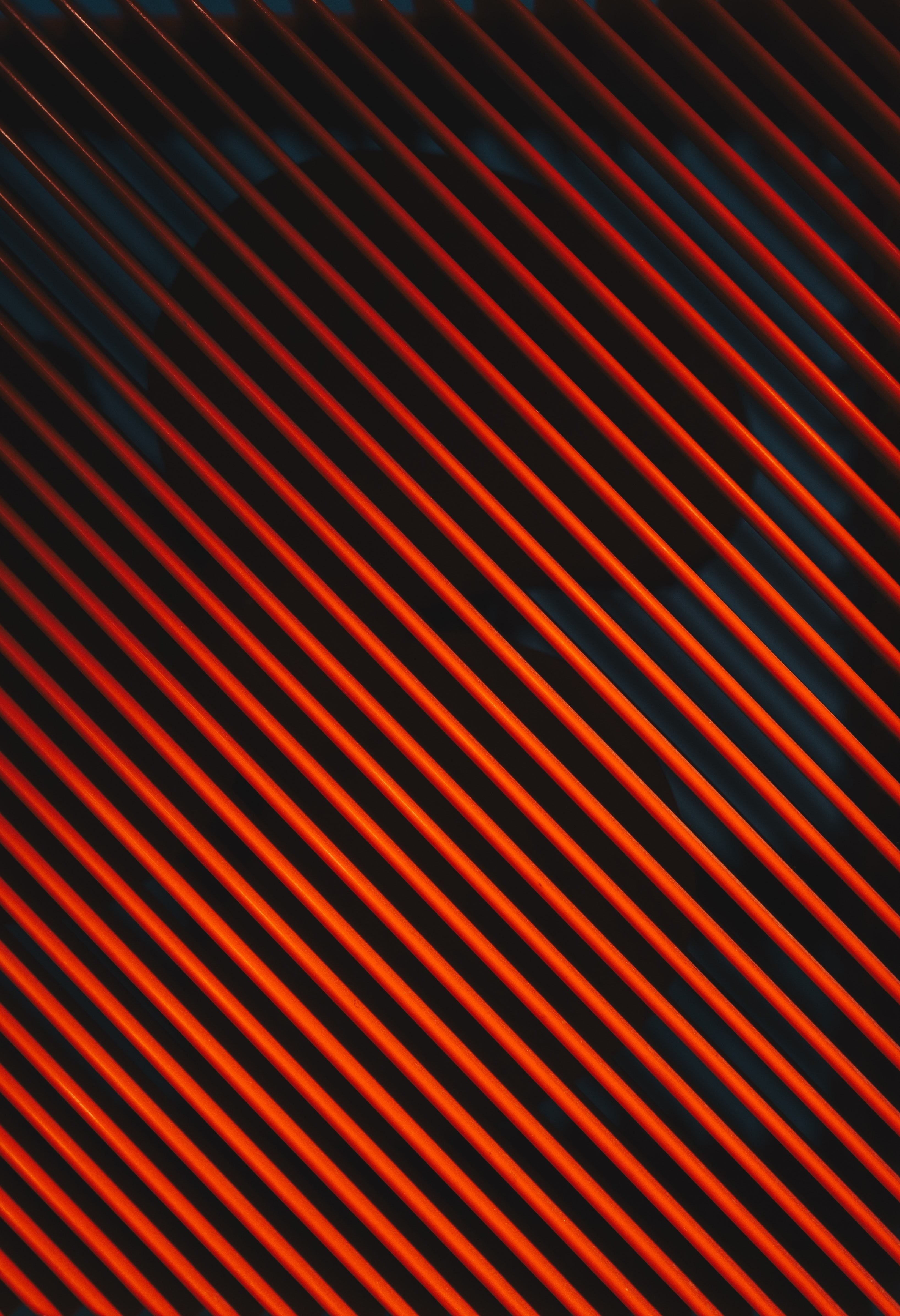 multi colored, surface, parallel, close-up, obliquely, metal, black, lines, 4K, stripes, in a row, technology, copper, striped, textile, orange color, Phone HD Wallpaper