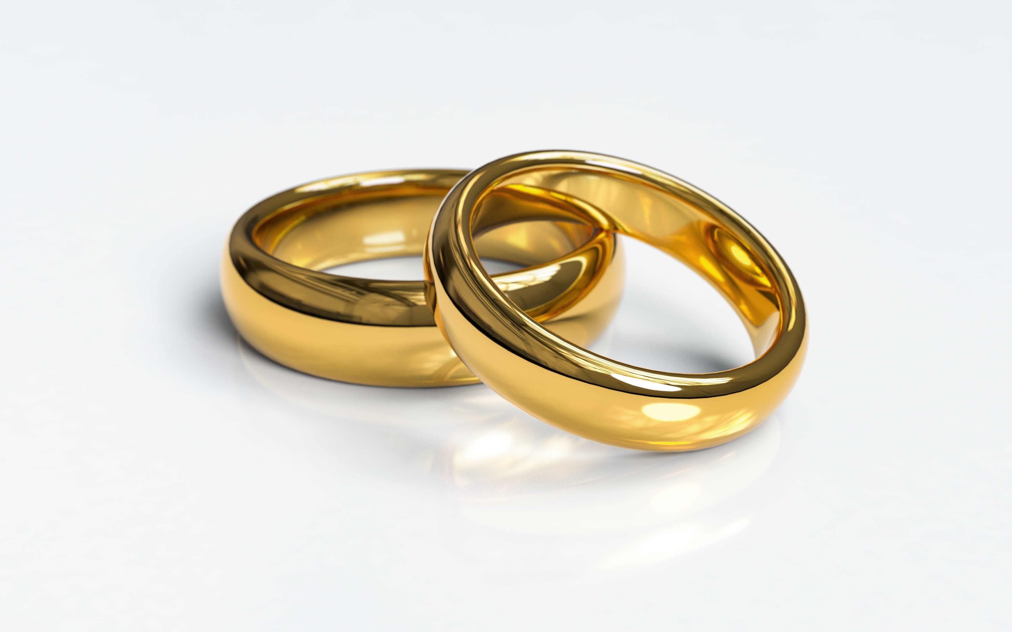 shining, couple - relationship, karat, rings, gold, love, emotion, luxury, jewellery, white background, romance, ring, marry, gold colored, two objects, HD Wallpaper