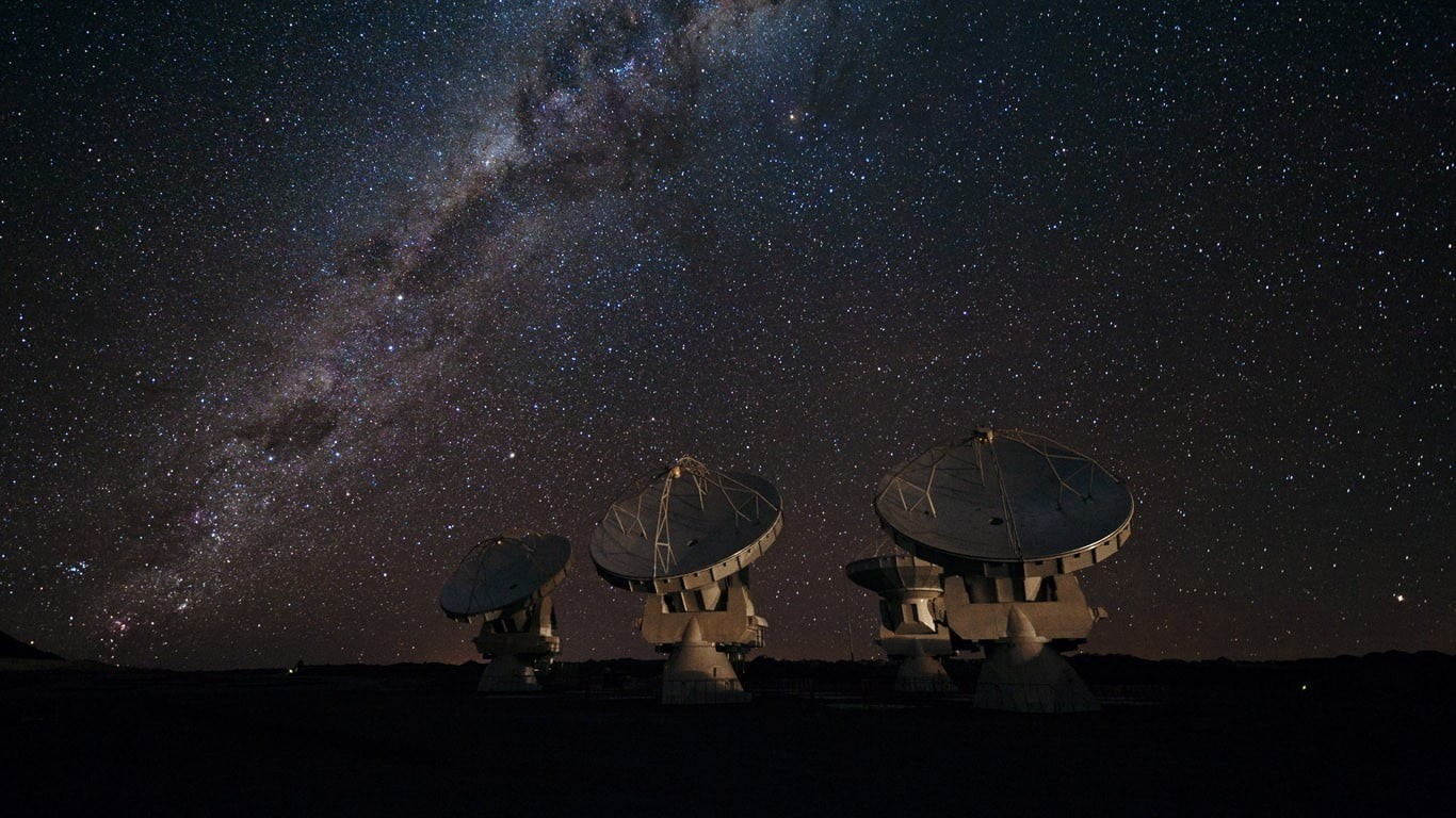 astronomy telescope, stars, galaxy, wireless technology, milky way, gray, space and astronomy, star - space, satellite dish, optical instrument, telecommunications equipment, HD Wallpaper