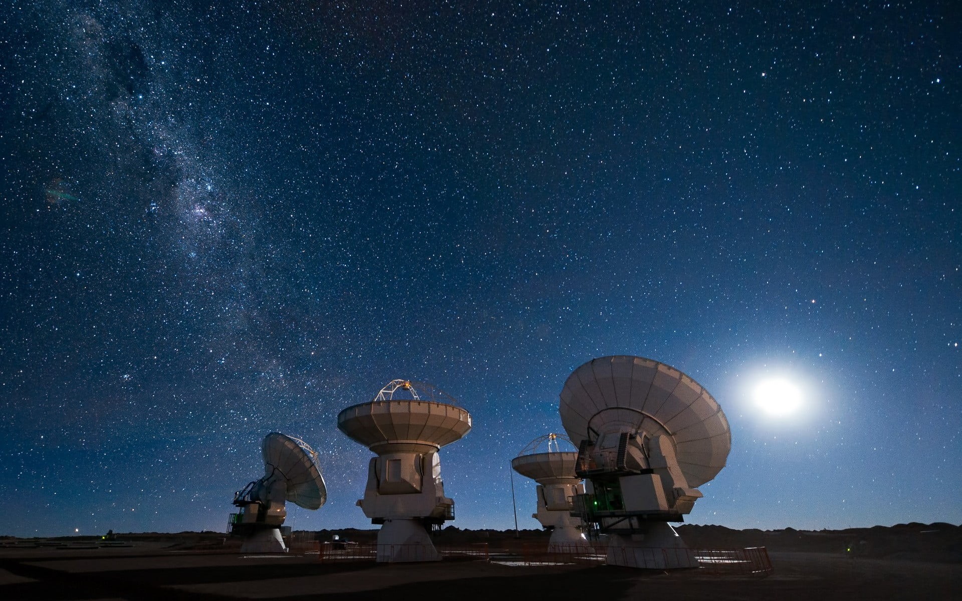 astronomy, sky, science, galaxy, technology, built structure, astronomy telescope, radar, radio wave, low angle view, stars, star - space, 1080P, nature, HD Wallpaper