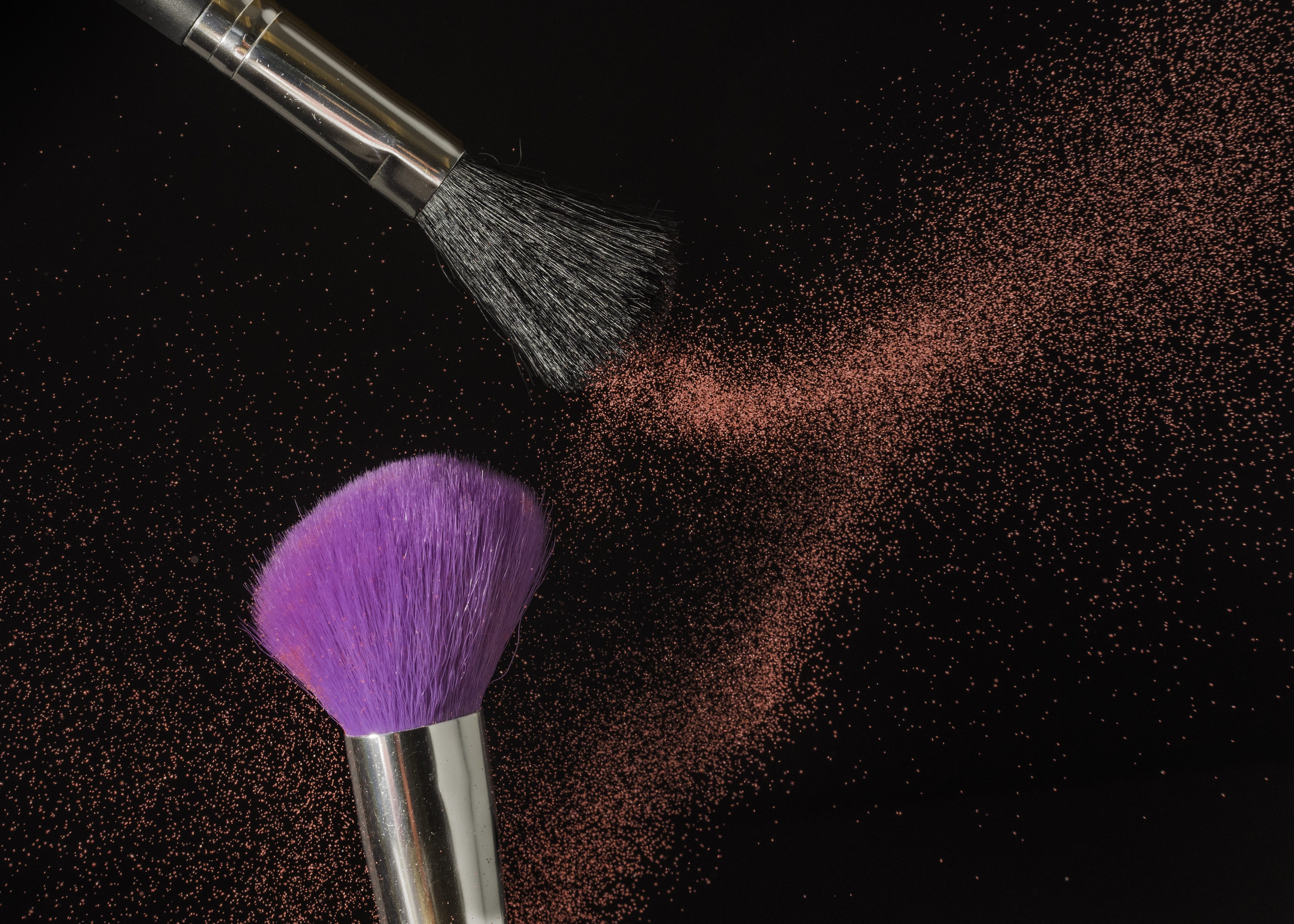 texture, variation, indoors, face powder, beauty, still life, color, close-up, body care, sand, blush - make-up, black, purple, dust, motion, black background, HD Wallpaper