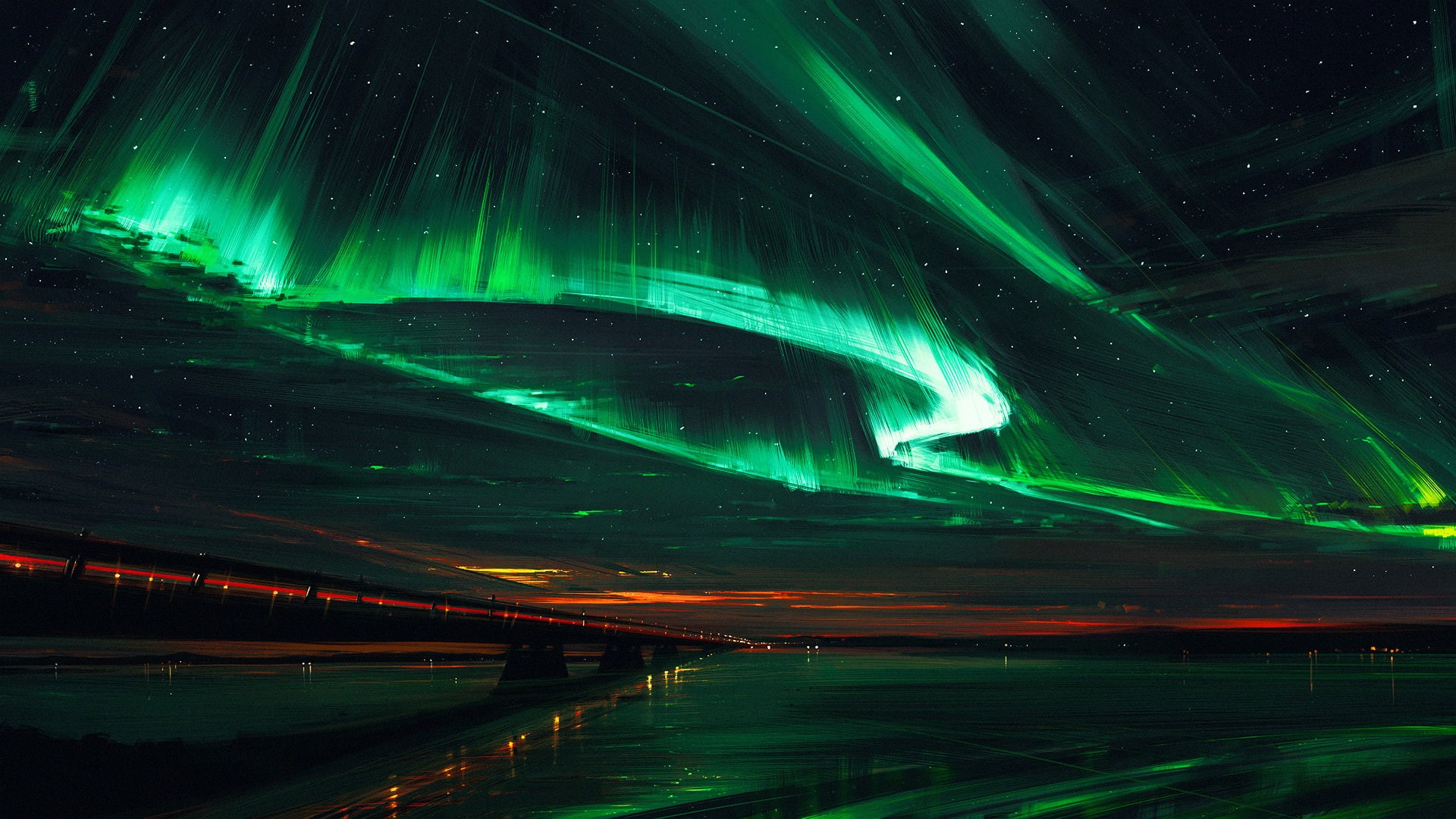 illuminated, green color, no people, landscape, motion, glowing, outdoors, night, nature, scenics - nature, aurora polaris, sky, travel destinations, water, HD Wallpaper