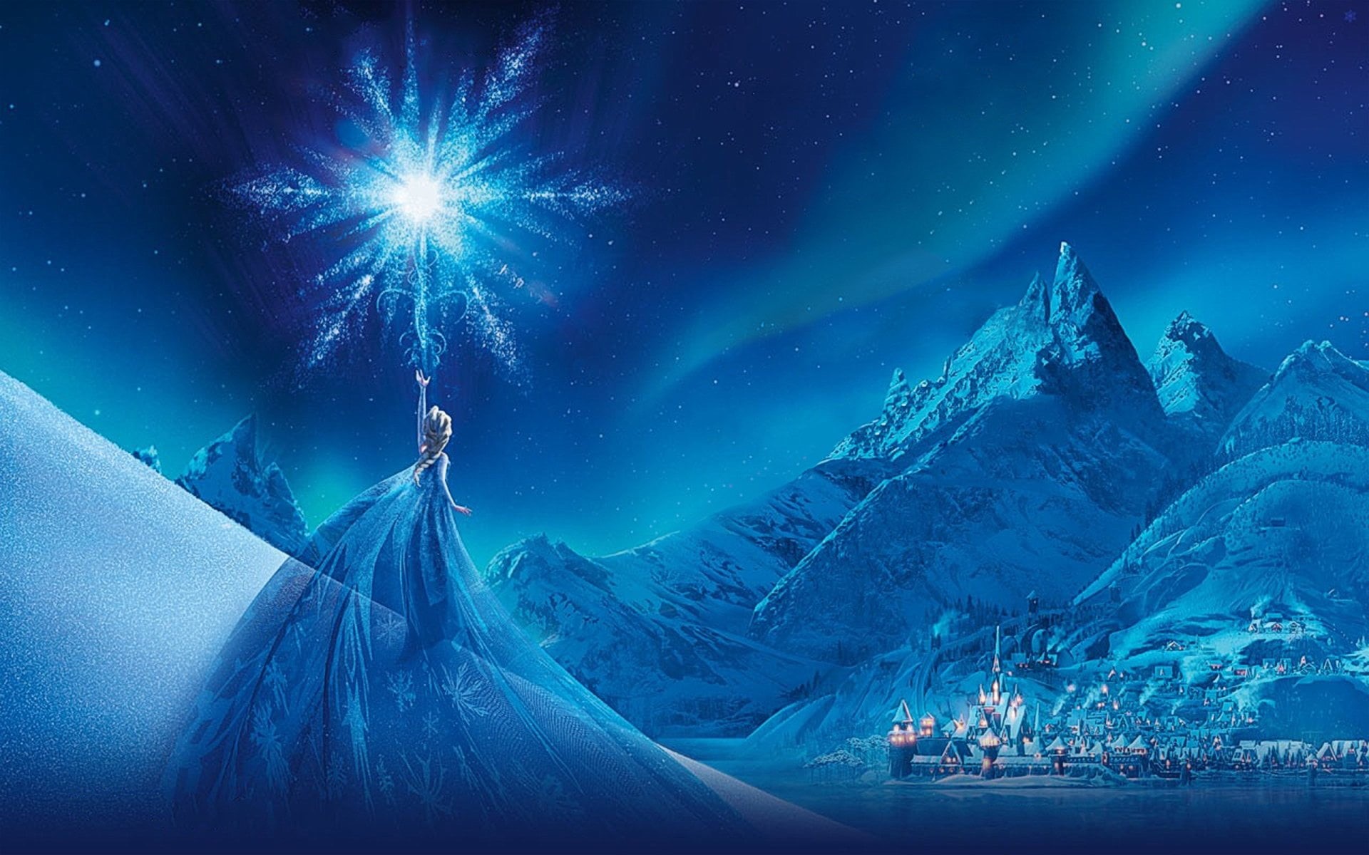 Frozen (Movie), snowcapped mountain, moon, illuminated, 1080P, travel, milky Way, scenics - nature, mountain, space and astronomy, landscape, mystery, HD Wallpaper