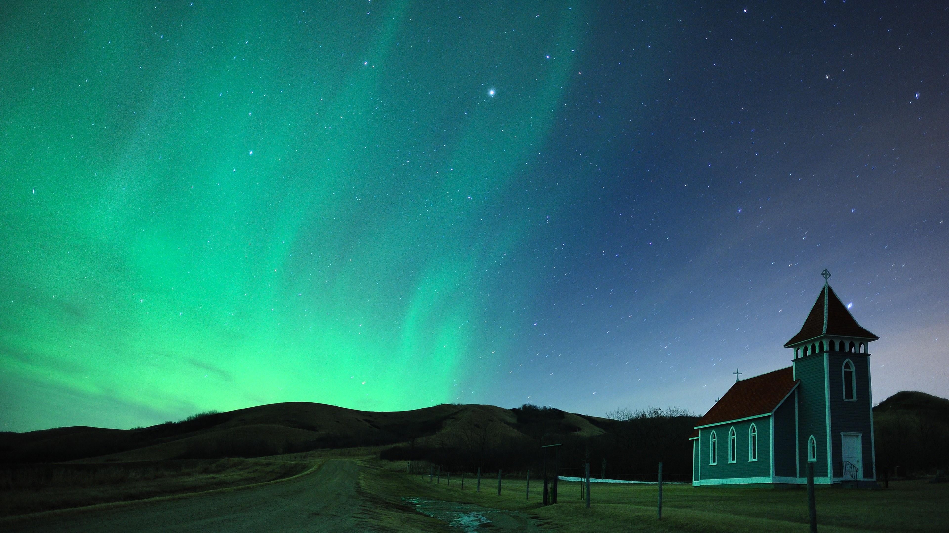 building exterior, space and astronomy, solar storm, tranquility, green color, beauty in nature, space, star - space, phenomenon, no people, 4K, environment, HD Wallpaper