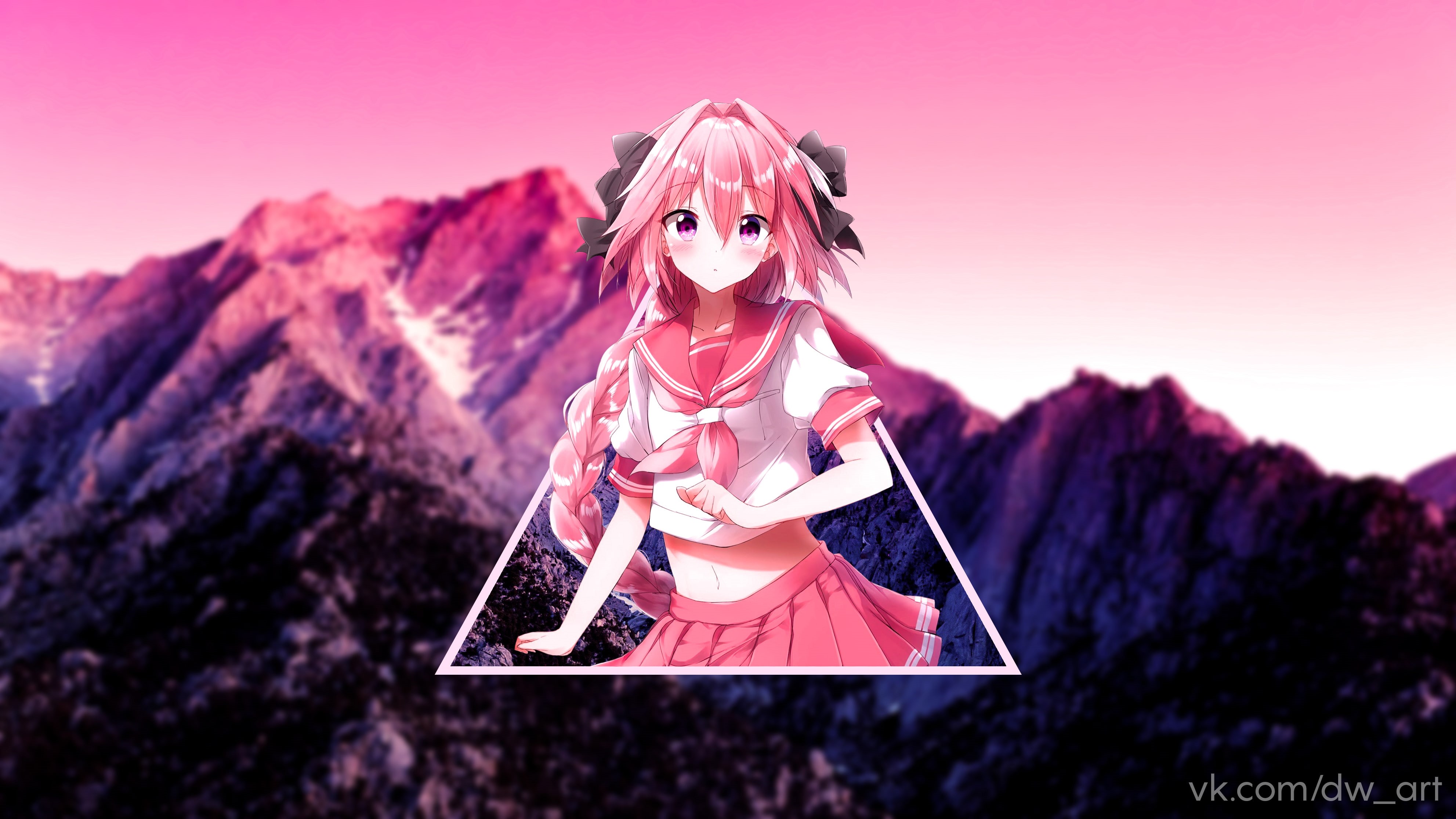 Astolfo (Fate/Apocrypha), long hair, anime, anime boys, 4K, 2D, Astolfo, pink hair, Rider of Black, anime girls, Fate/Apocrypha, HD Wallpaper