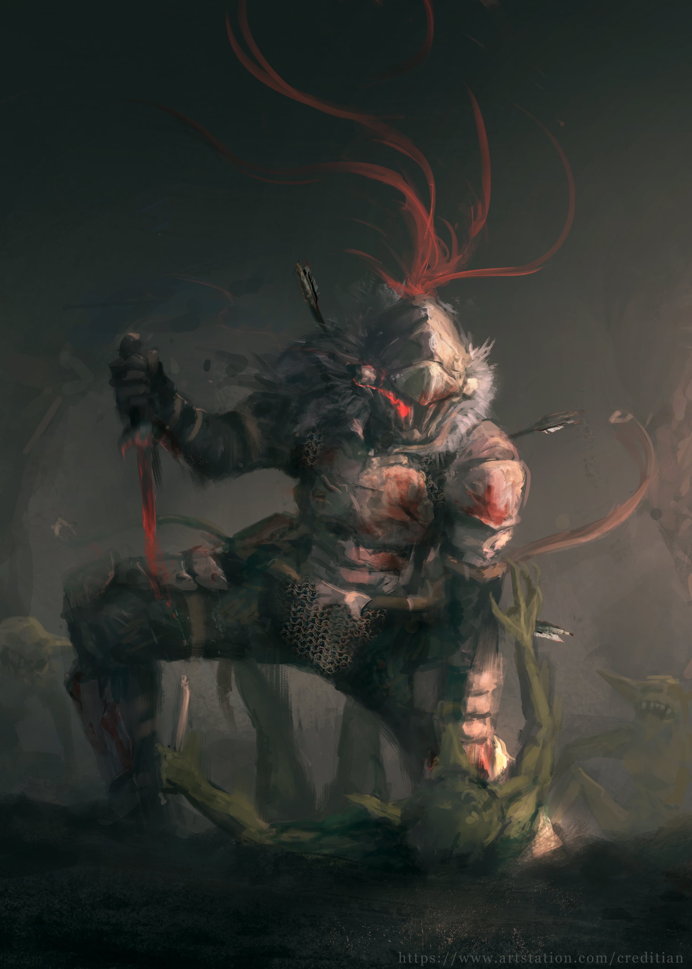 fantasy art, blood, artwork, Goblin Slayer, ArtStation, dark fantasy, 2K, Phone HD Wallpaper