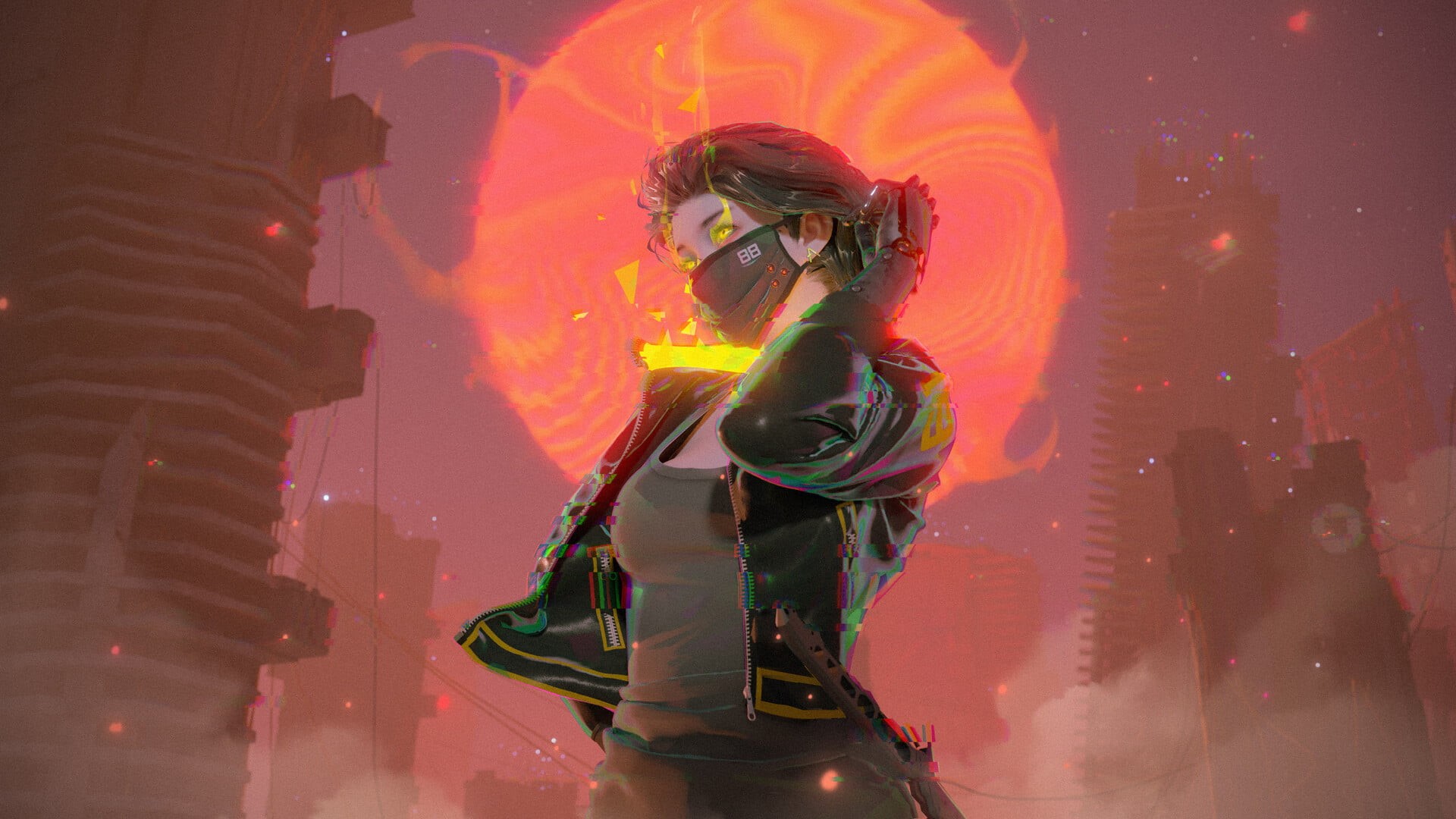 futuristic, mask, digital art, women, 1080P, Chin Fong, HD Wallpaper