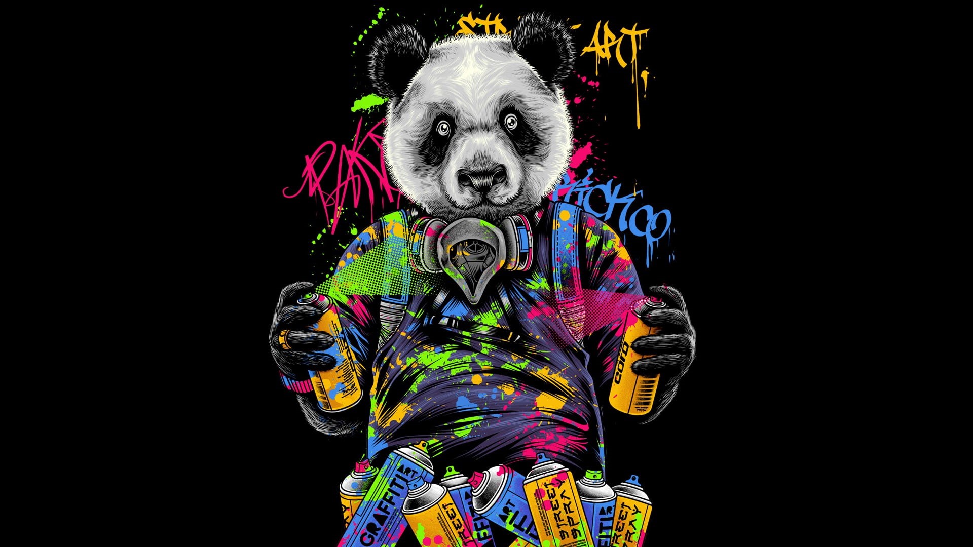 bears, artwork, panda, digital art, colorful, animals, 1080P, HD Wallpaper